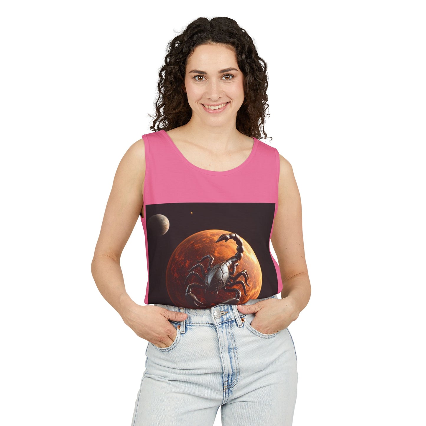 Unisex Garment-Dyed, Tank Top, Scorpio Design, Planet Symbol, 100% US cotton