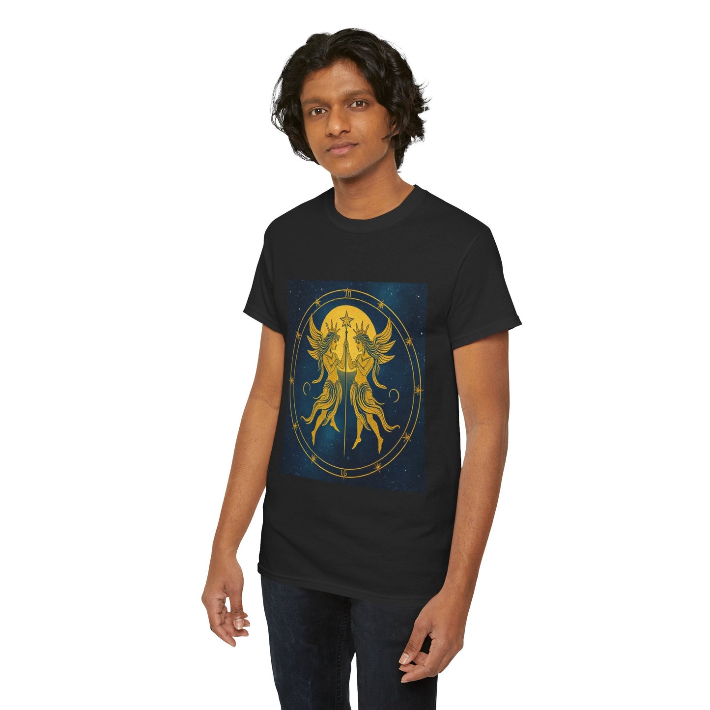 Unisex Heavy Cotton T-Shirt, Space Angel Twins v4, Gemini Zodiac Design