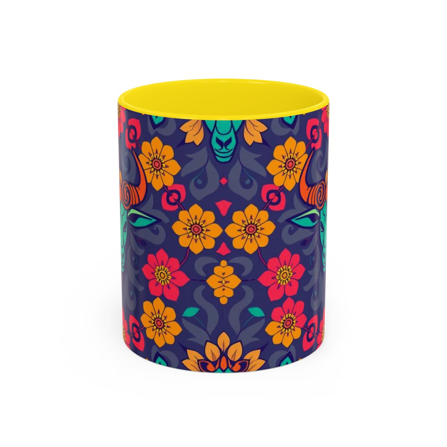 Accent Coffee Mug, Taurus, Zodiac. Flower Pattern, (11, 15oz)