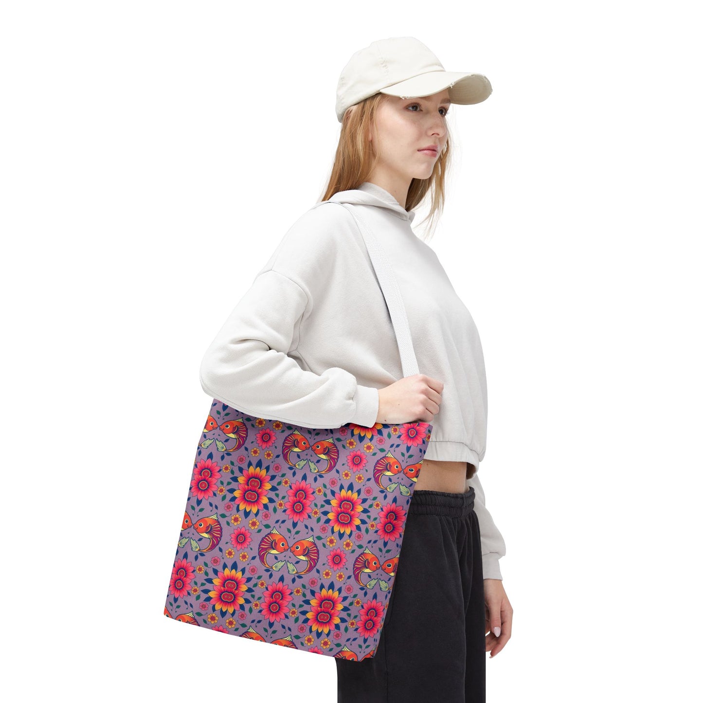 Tote Bag (AOP), Pisces, Zodiac v2, Flower Pattern