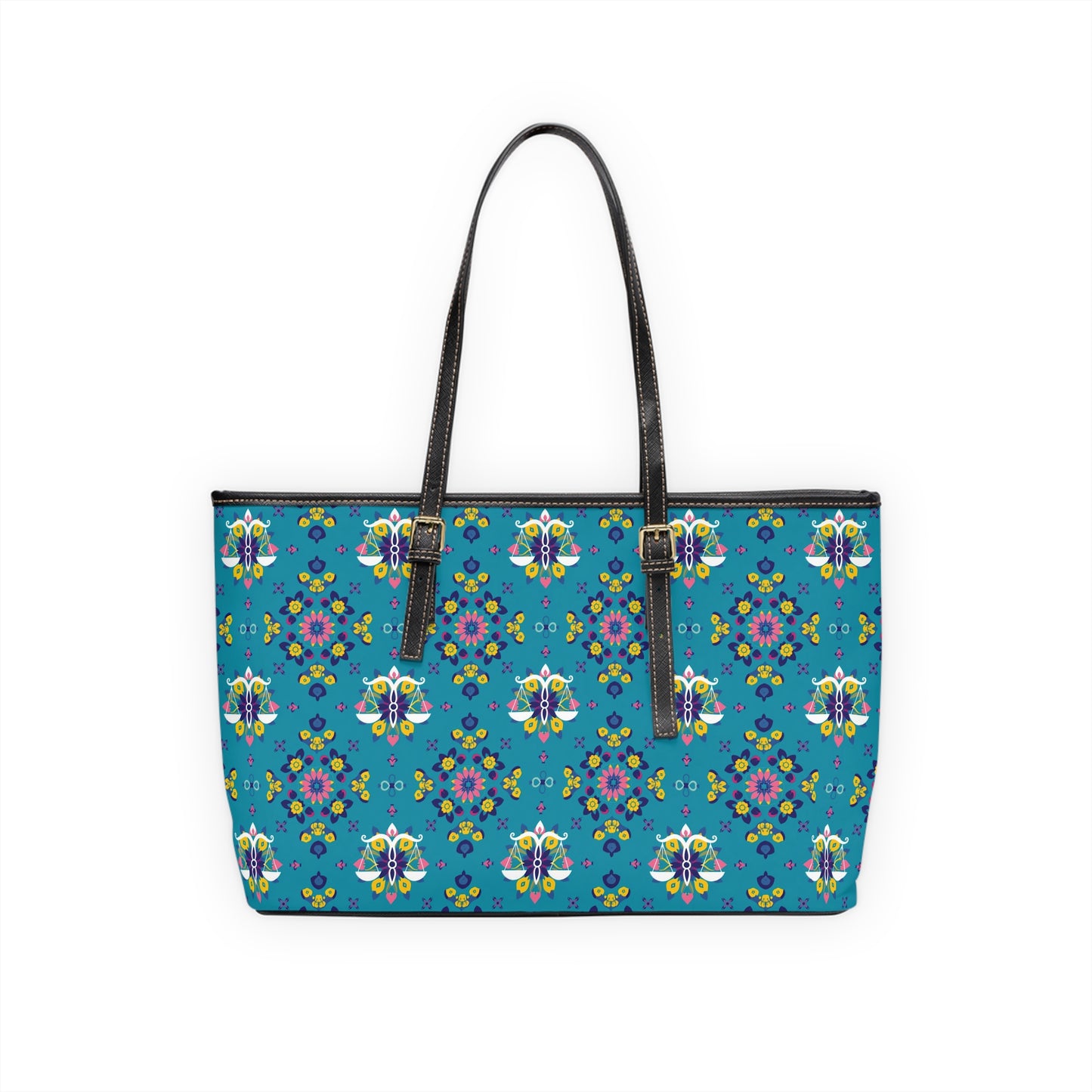 Leather Shoulder Bag, Libra, Zodiac v1, Flower Pattern