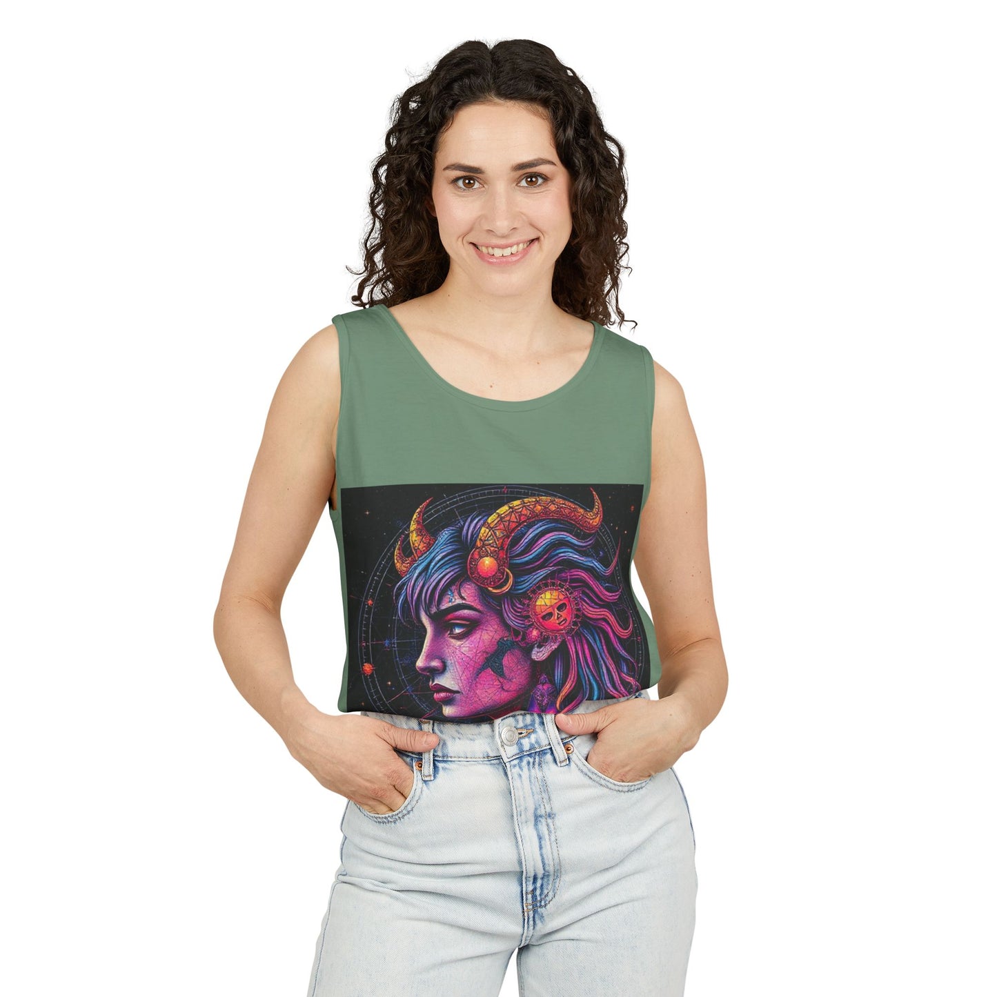 Unisex Garment-Dyed, Tank Top, Virgo Design, Pop Art v1, 100% US cotton