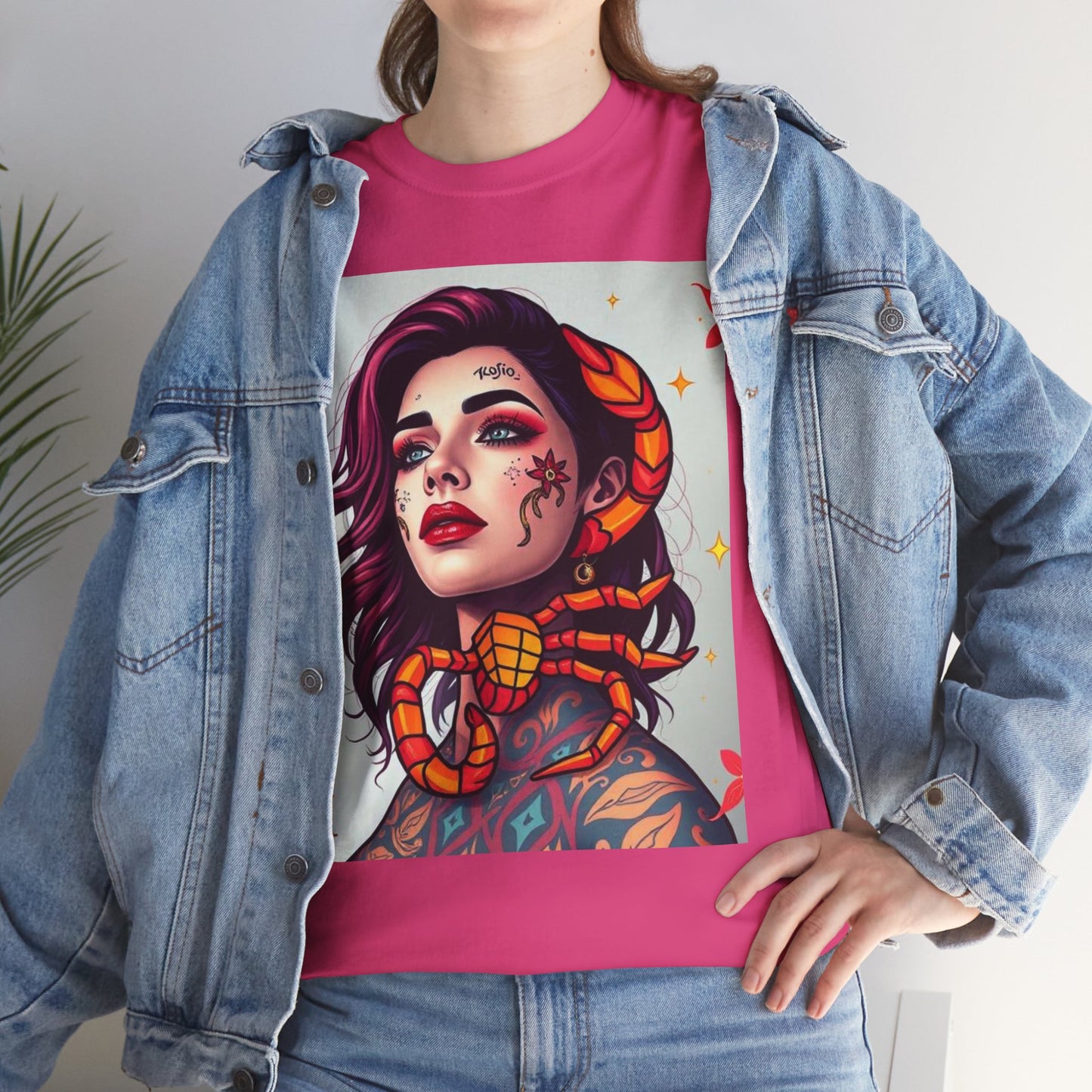 Unisex Heavy Cotton T-Shirt, Scorpio, Zodiac v3, Sexy Art