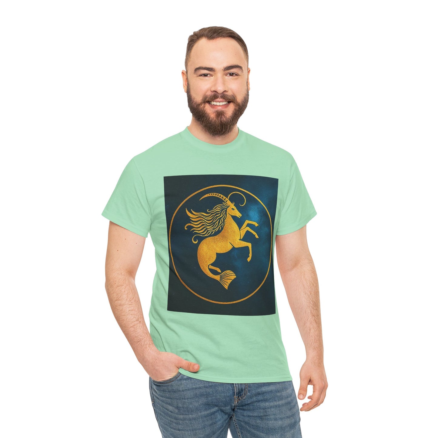 Unisex Heavy Cotton T-Shirt, Capricorn Animal v4, Symbol, Zodiac Design