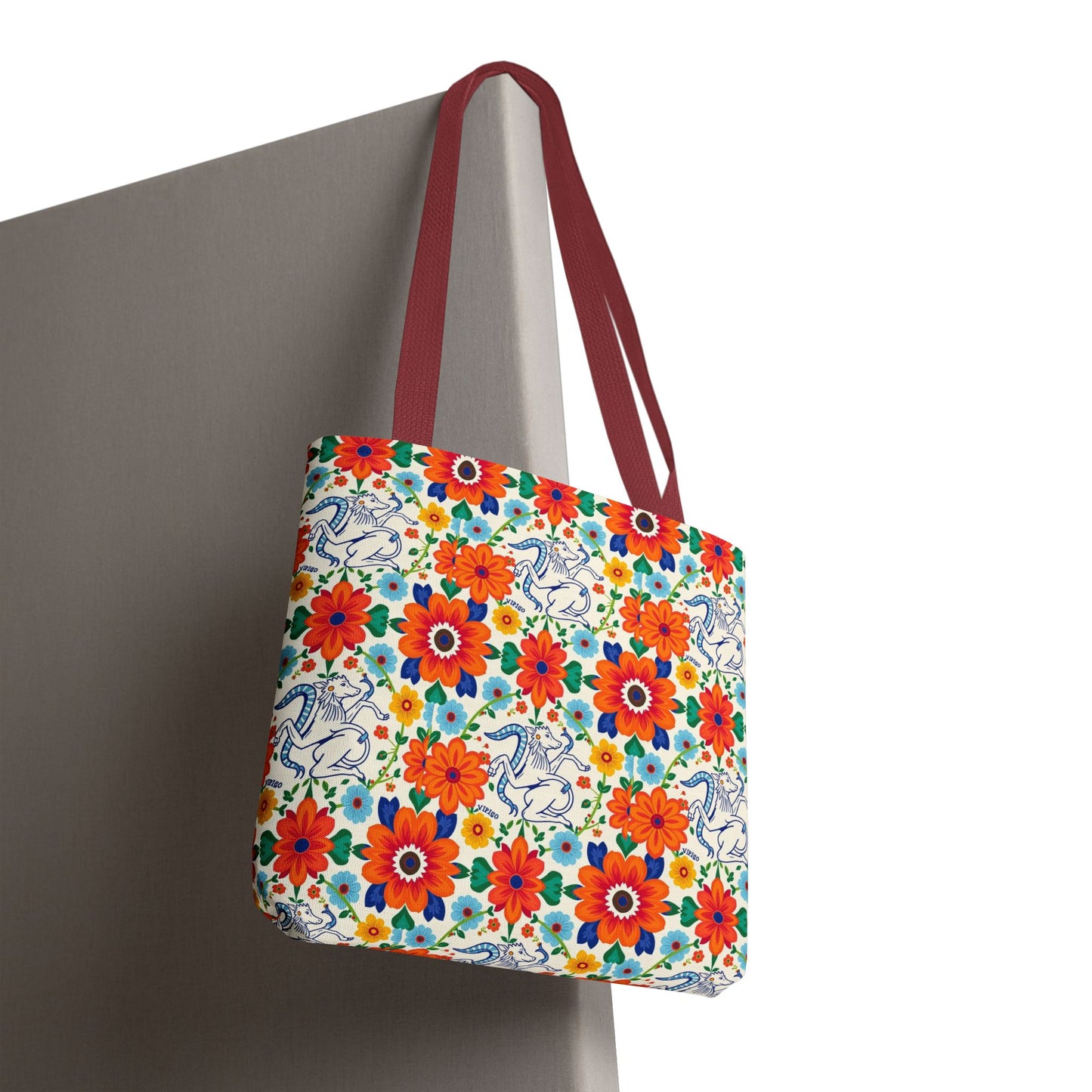 Tote Bag, (AOP), Virgo, Zodiac v1, Flower Pattern
