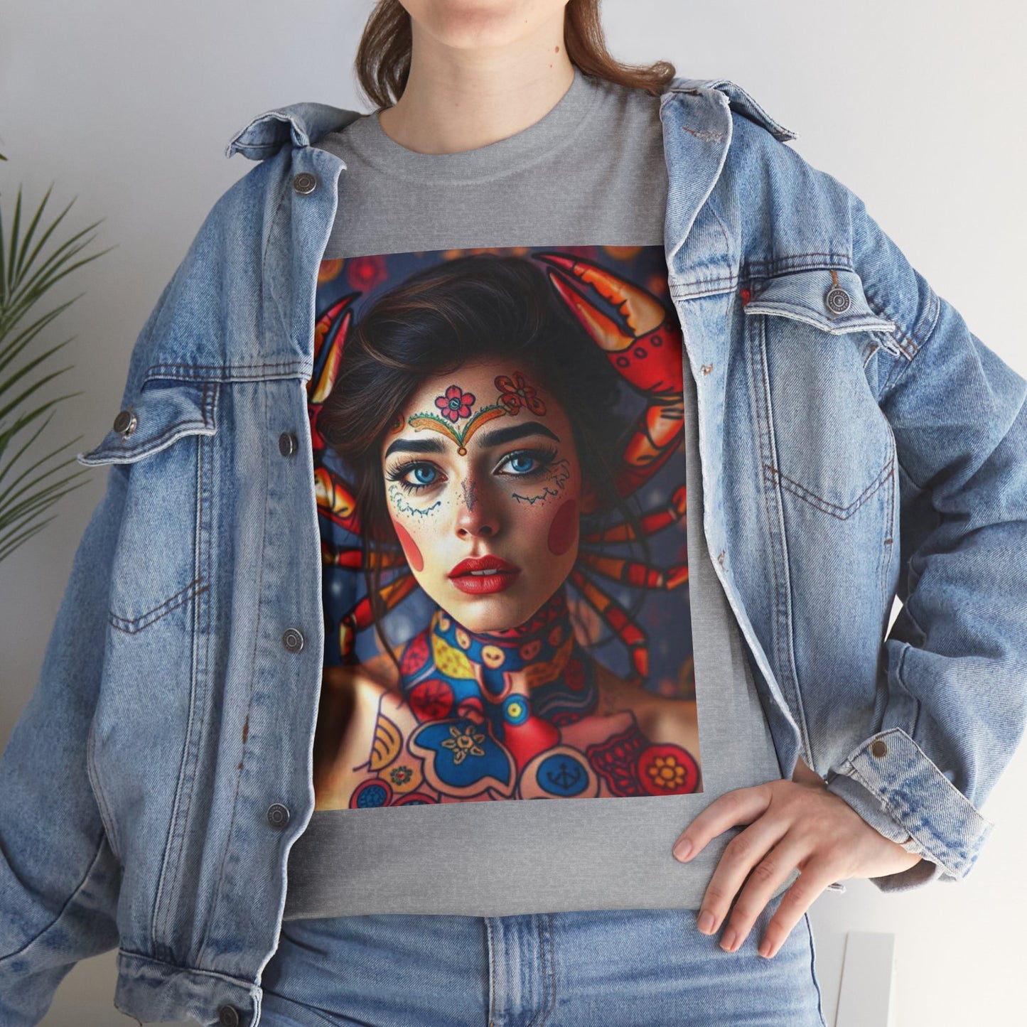 Unisex Heavy Cotton T-Shirt, Cancer, Zodiac v1, Sexy Art