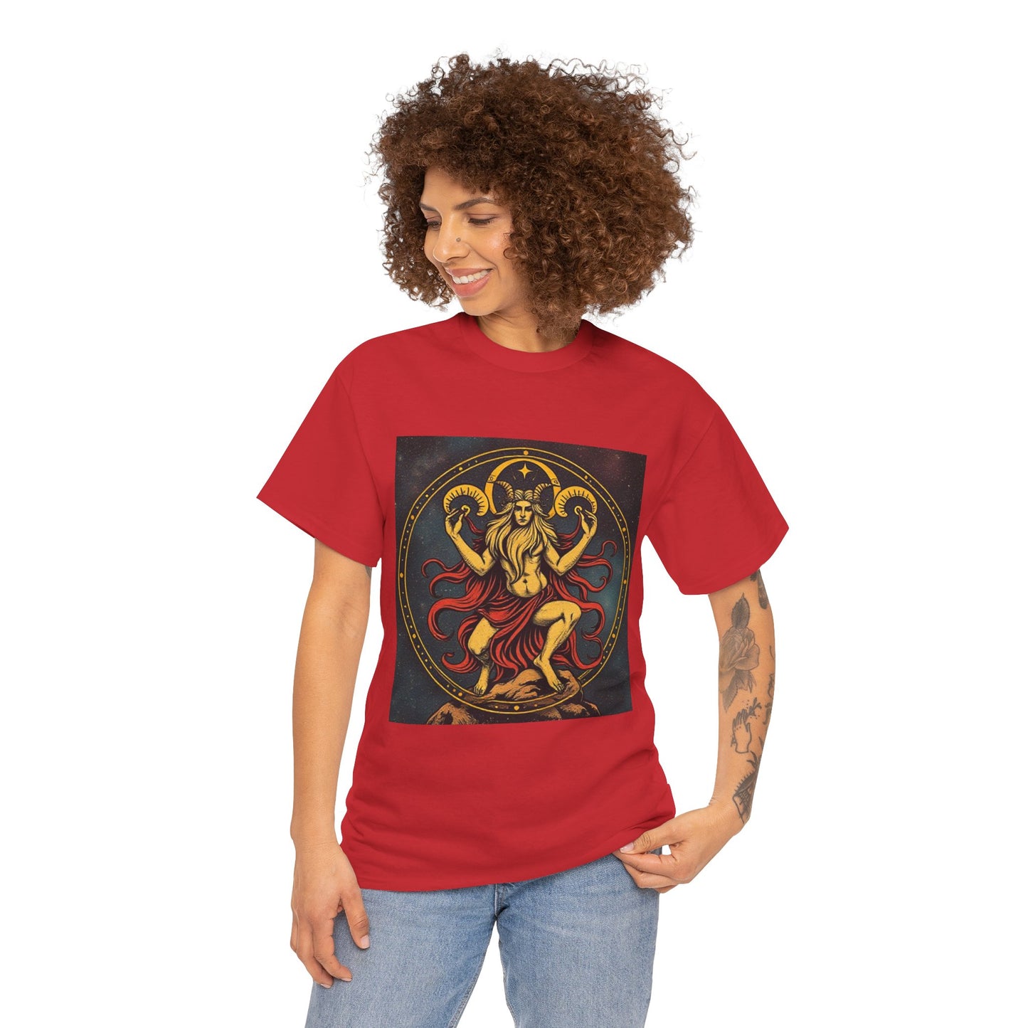 Unisex Heavy Cotton T-Shirt, Aries God 3v, Zodiac Design