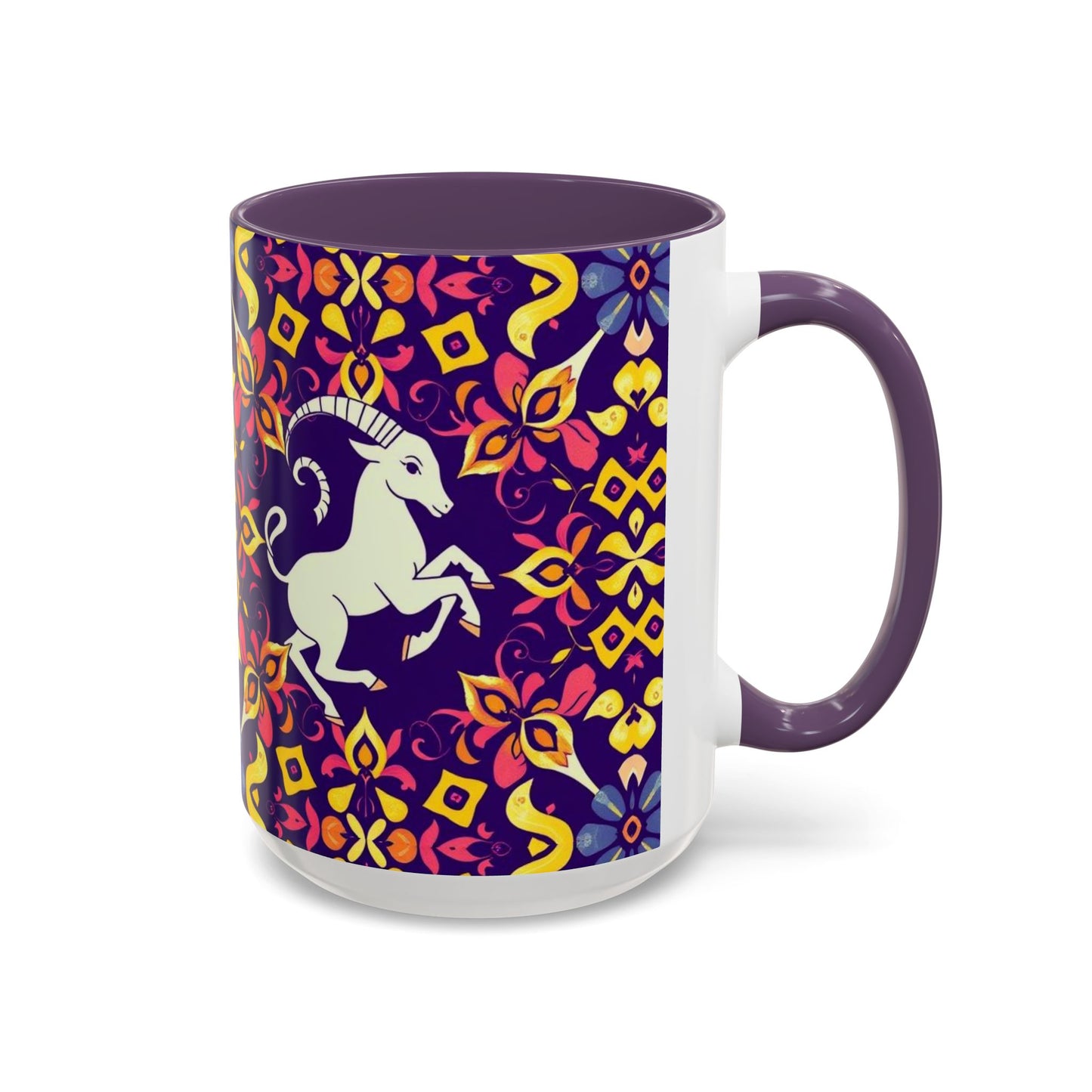 Accent Coffee Mug, Capricorn, Zodiac v1, Flower Pattern, (11, 15oz)