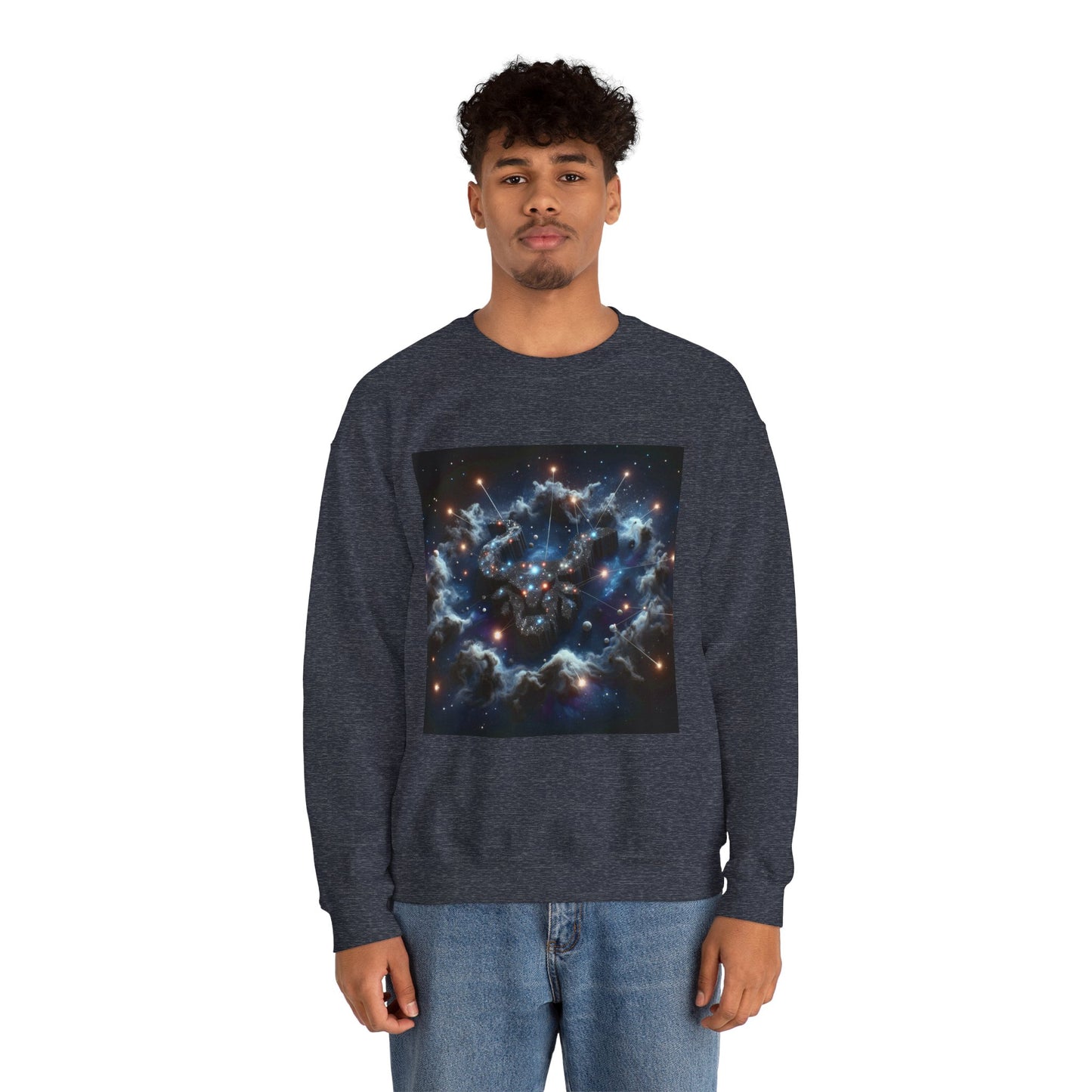 Unisex Heavy Blend™ Crewneck Sweatshirt, Space Bullhead, Taurus Zodiac Design