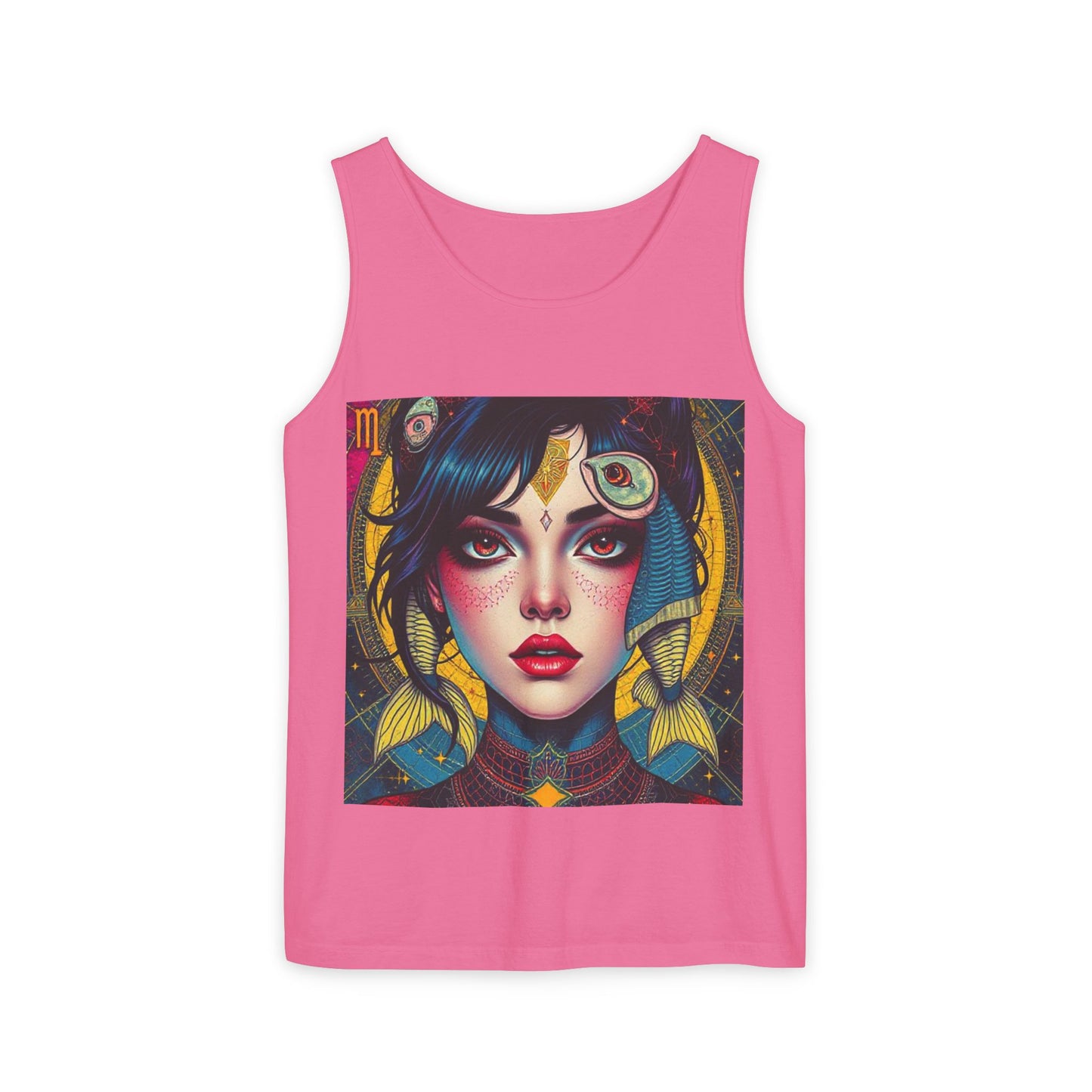 Unisex Garment-Dyed, Tank Top, Pisces Design, Pop Art, 100% US cotton