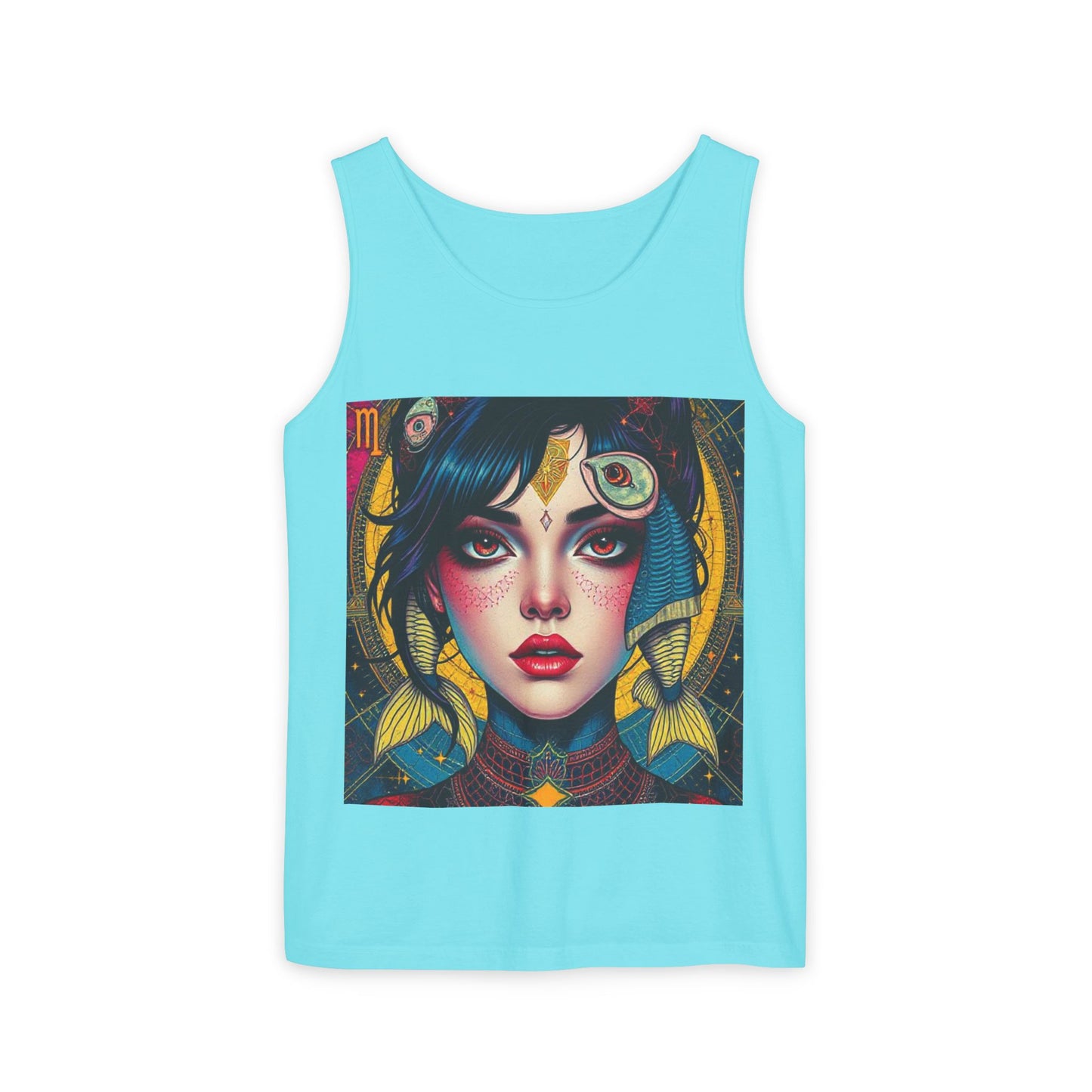 Unisex Garment-Dyed, Tank Top, Pisces Design, Pop Art, 100% US cotton