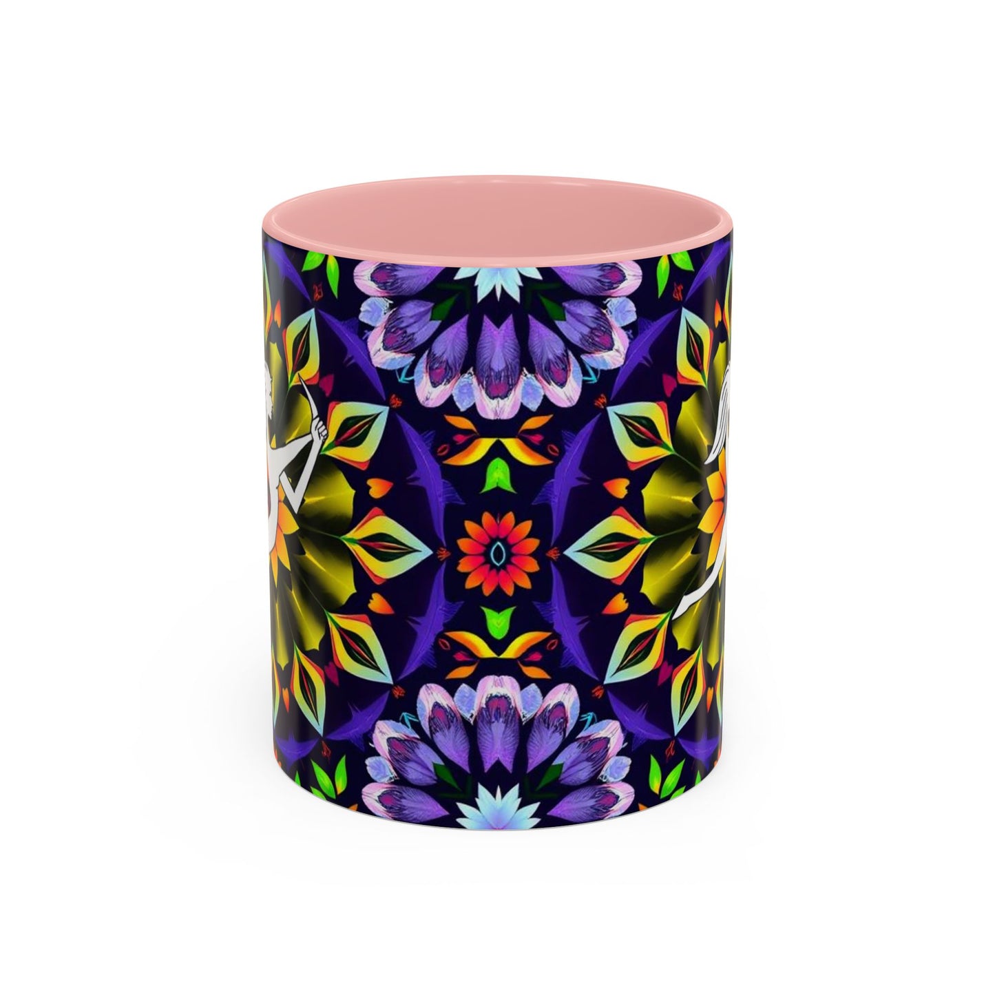 Accent Coffee Mug, Sagittarius, Zodiac v1. Flower Pattern, (11, 15oz)
