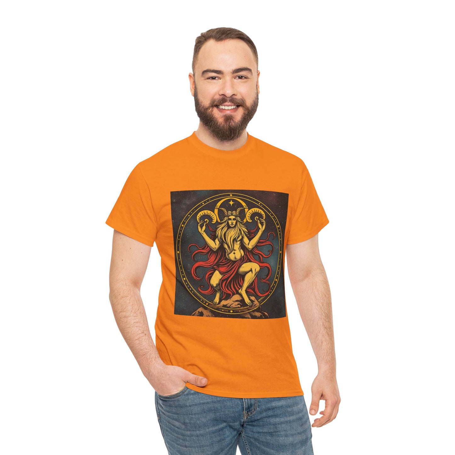 Unisex Heavy Cotton T-Shirt, Aries God 2v, Zodiac Design