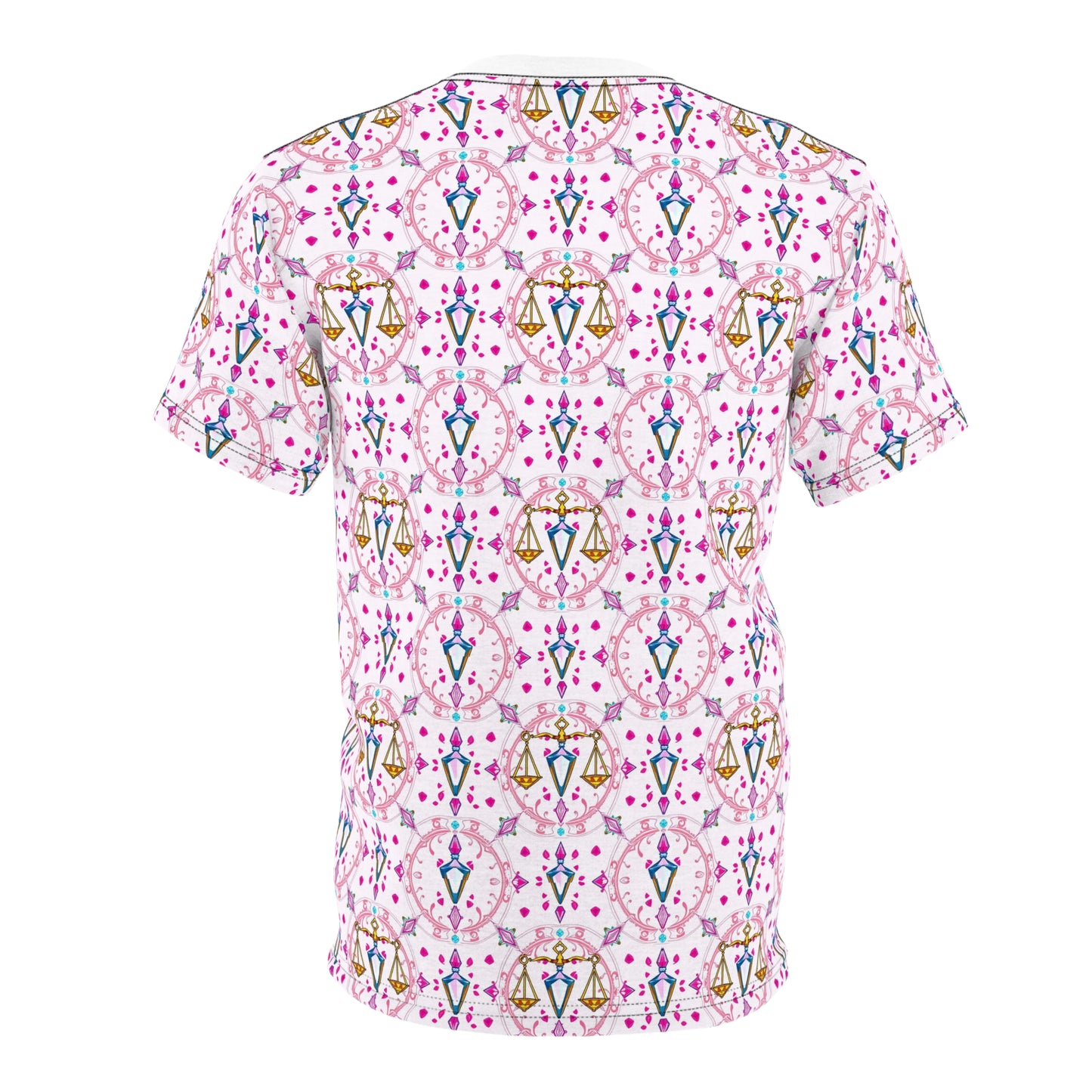 Unisex Cut & Sew T-Shirt, (AOP), Libra, Zodiac v4, Jewels Pattern