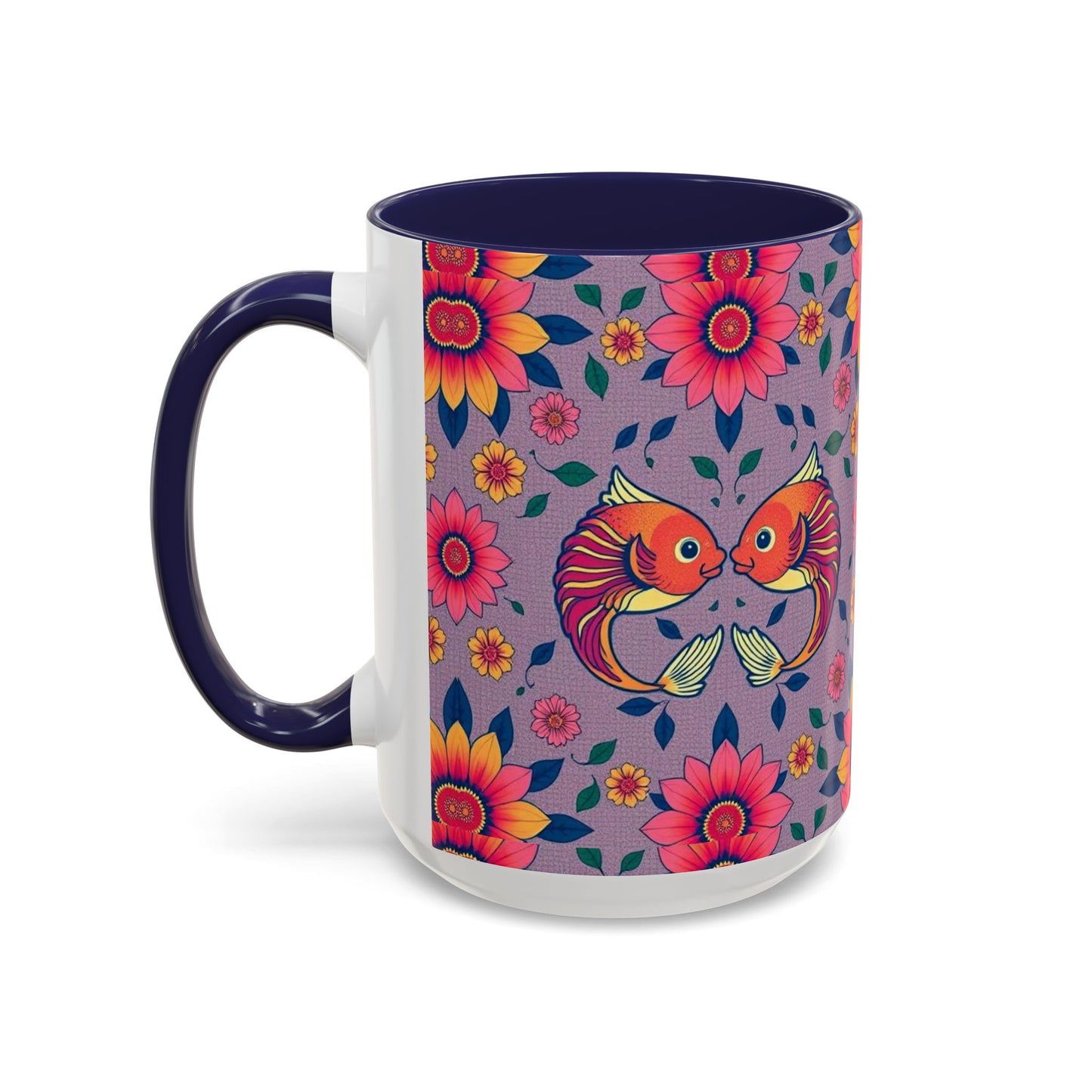 Accent Coffee Mug, Pisces, Zodiac v2, Flower Pattern, (11, 15oz)