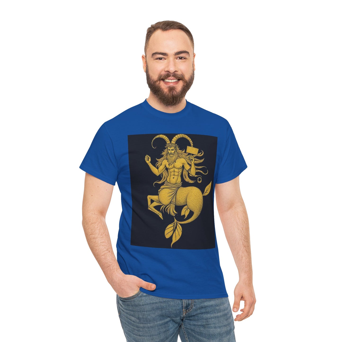 Unisex Heavy Cotton T-Shirt, Capricorn God, Zodiac Design
