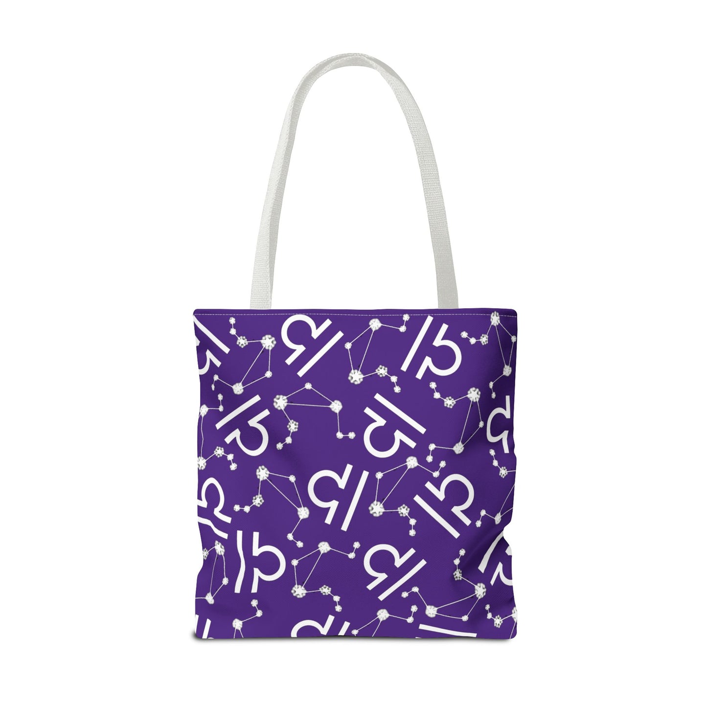 Tote Bag, Libra Zodiac Sign, AOP, (Purple, White)