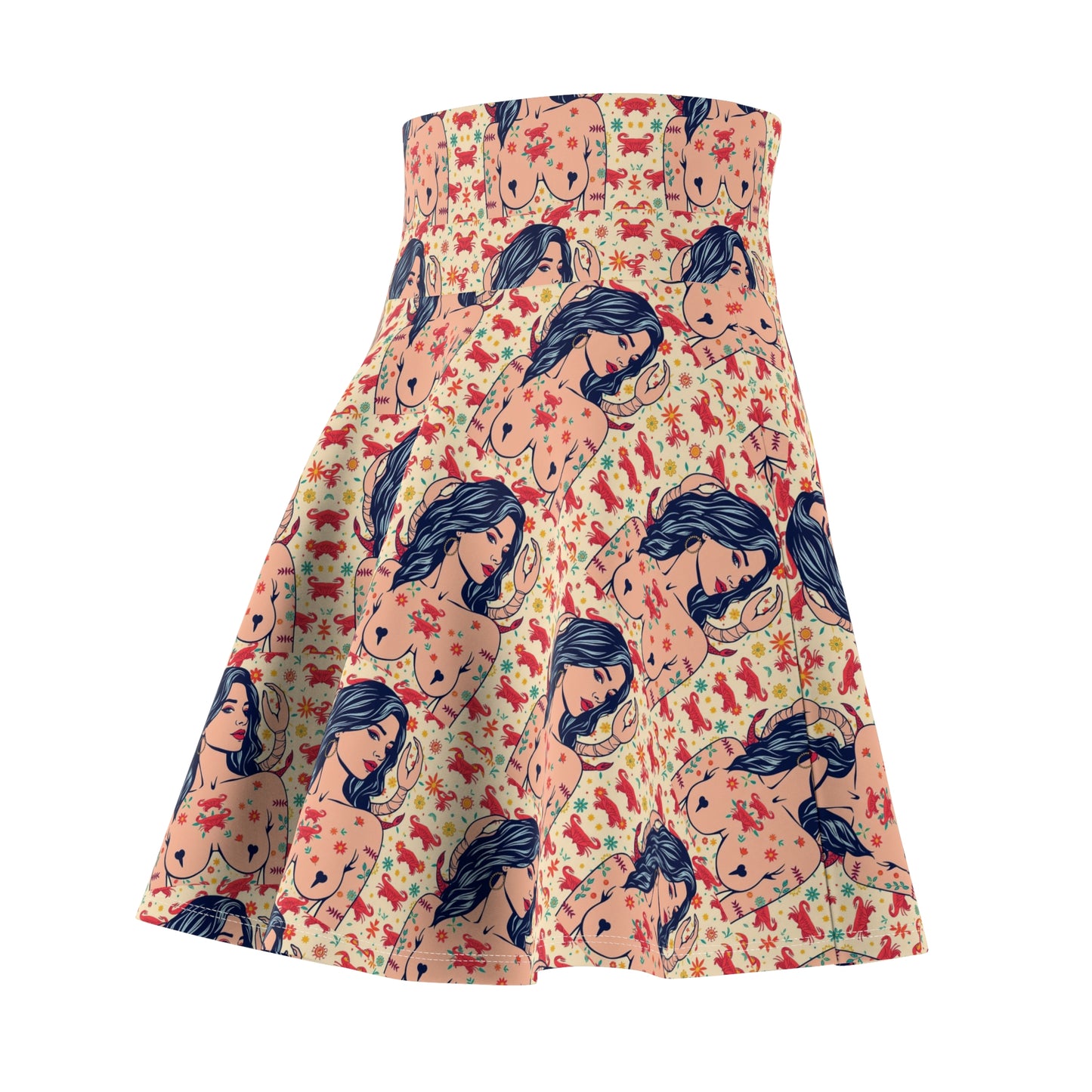 Women's Skater Skirt, (AOP), Cancer, Zodiac v1, Sexy Pattern