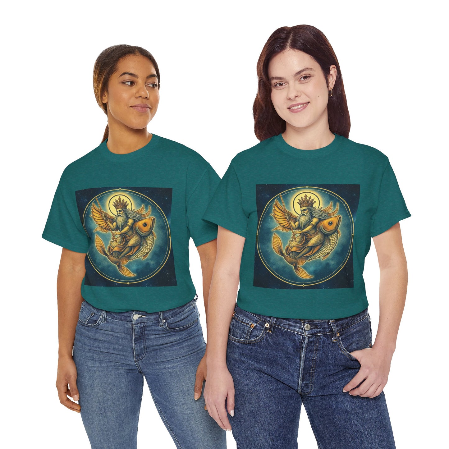 Unisex Heavy Cotton T-Shirt, Pisces King v1, Zodiac Design