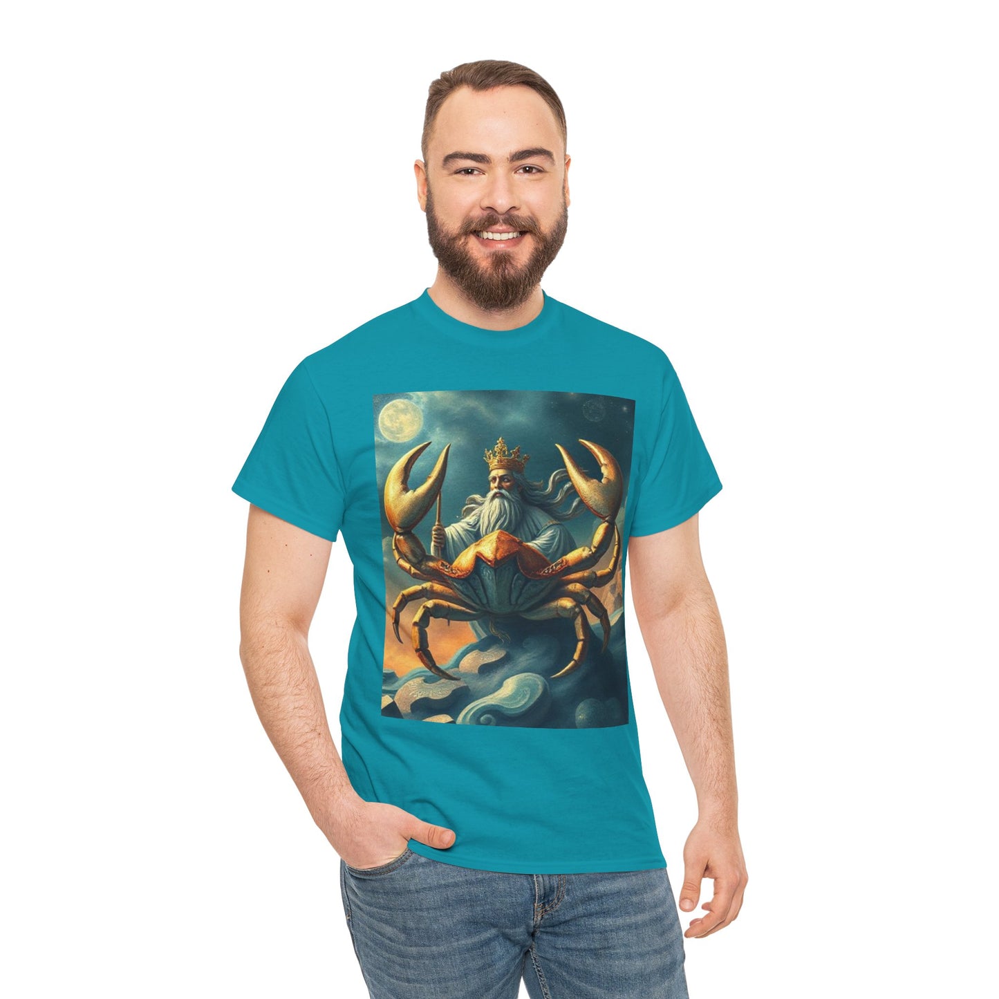 Unisex Heavy Cotton T-Shirt, Crustacean King v1, Cancer Zodiac Design