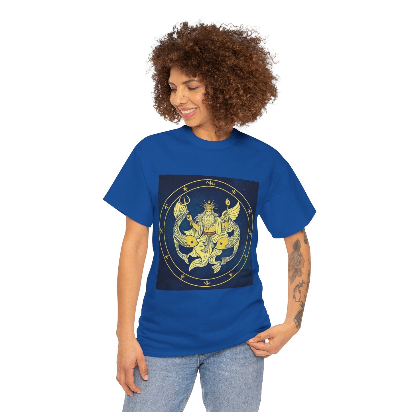 Unisex Heavy Cotton T-Shirt, King of Pisces, Zodiac Design