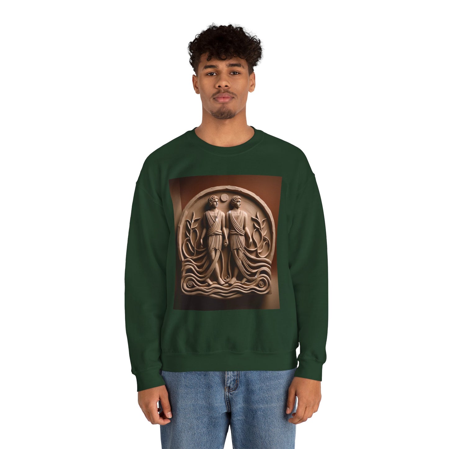 Unisex Heavy Blend™ Crewneck Sweatshirt, Stone Twins, Gemini Zodiac Design
