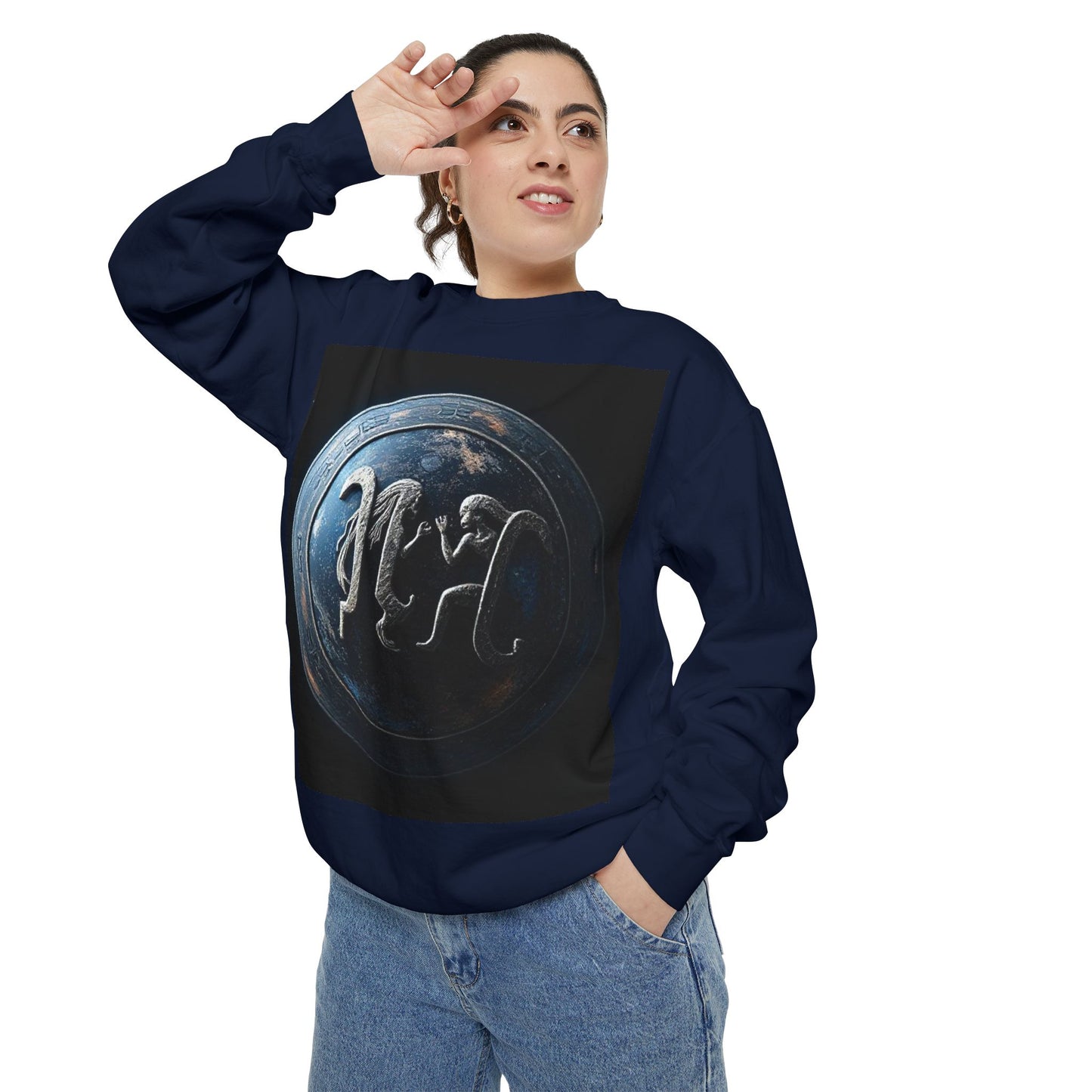 Garment-Dyed Sweatshirt, Unisex, Space Symbol Design, Gemini