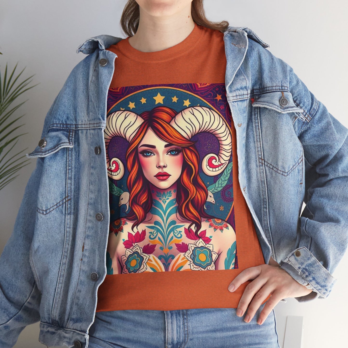 Unisex Heavy Cotton T-Shirt, Aries, Zodiac v1, Sexy Art