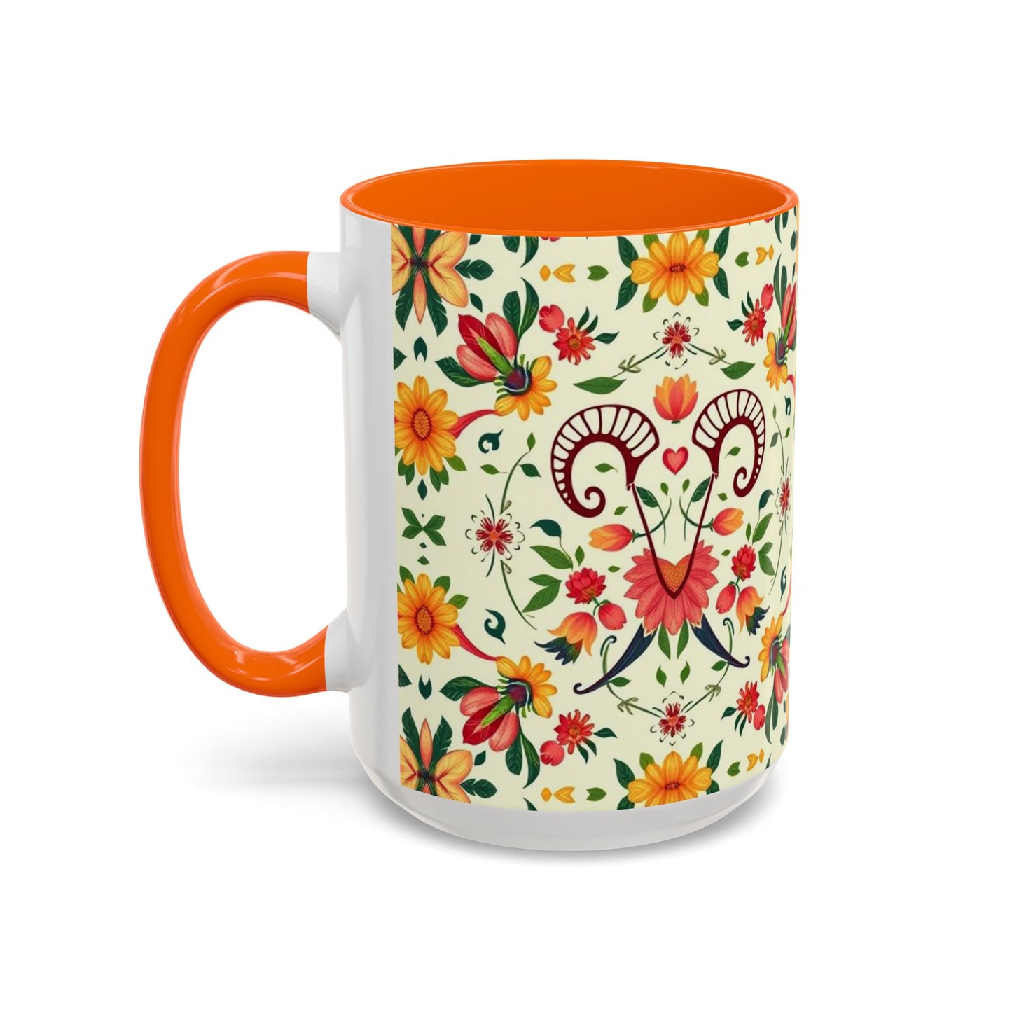 Accent Coffee Mug, Aries, Zodiac, Flower Pattern, (11, 15oz)