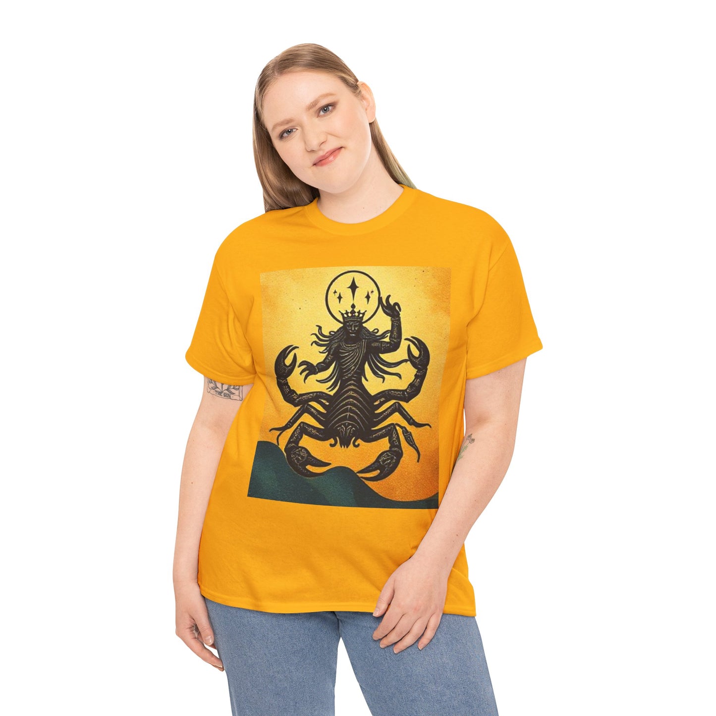 Unisex Heavy Cotton T-Shirt, Scorpion King, Print Art v1, Scorpio Zodiac Design