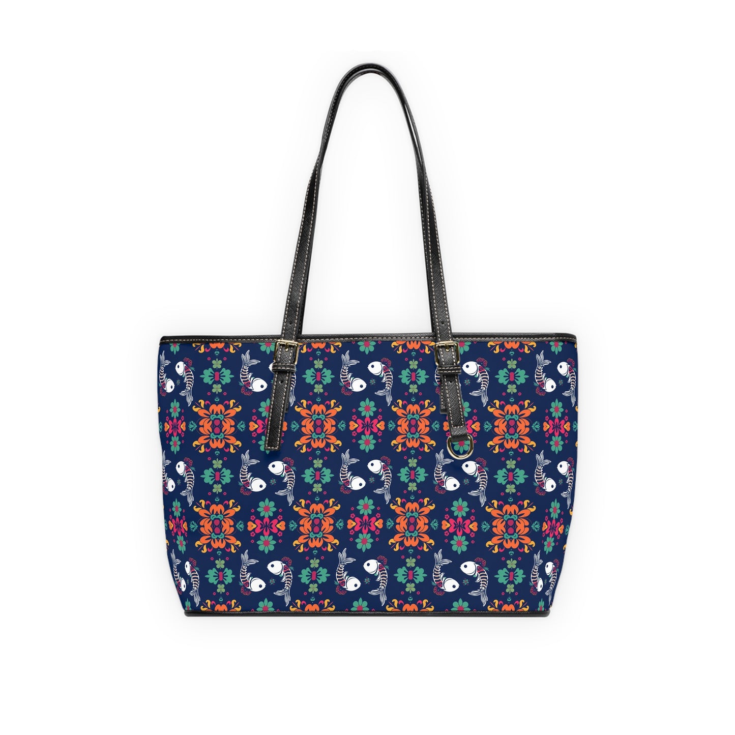 Leather Shoulder Bag, Pisces, Zodiac v2, Flower Pattern