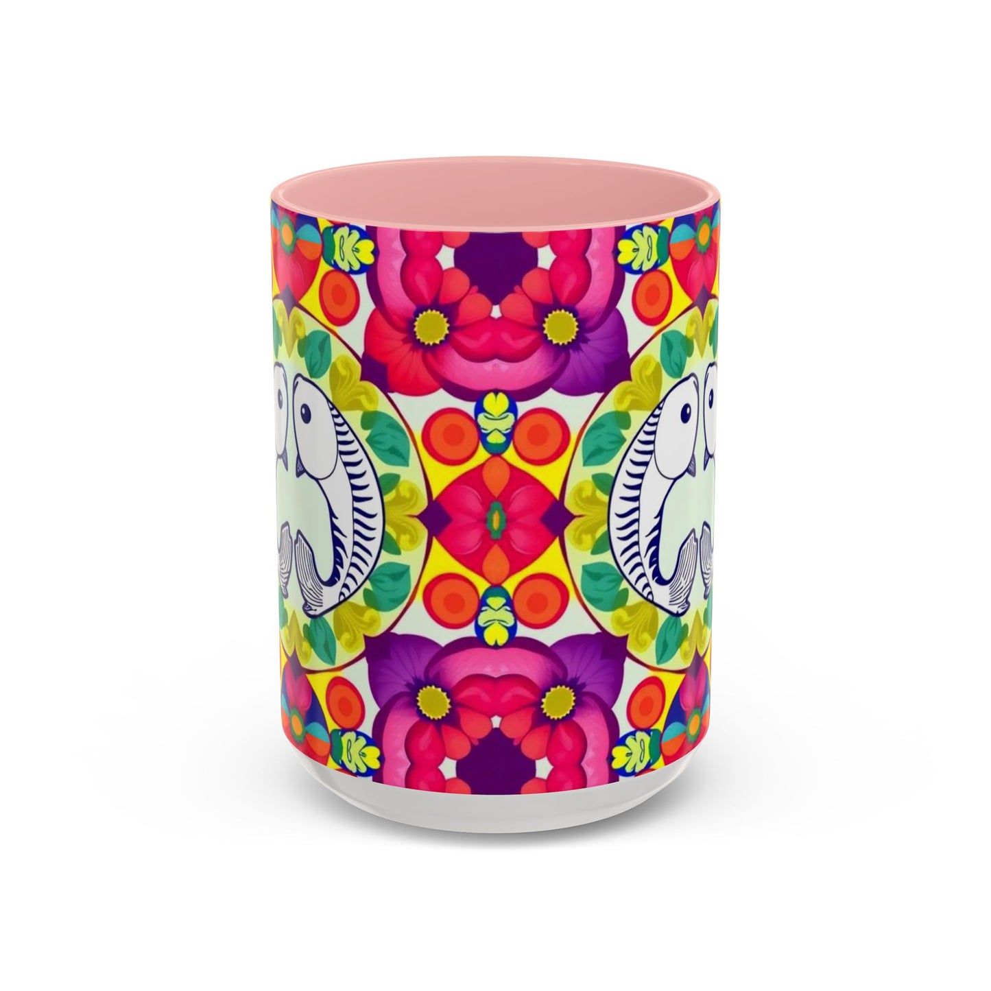 Accent Coffee Mug, Pisces, Zodiac v4, Flower Pattern, (11, 15oz)
