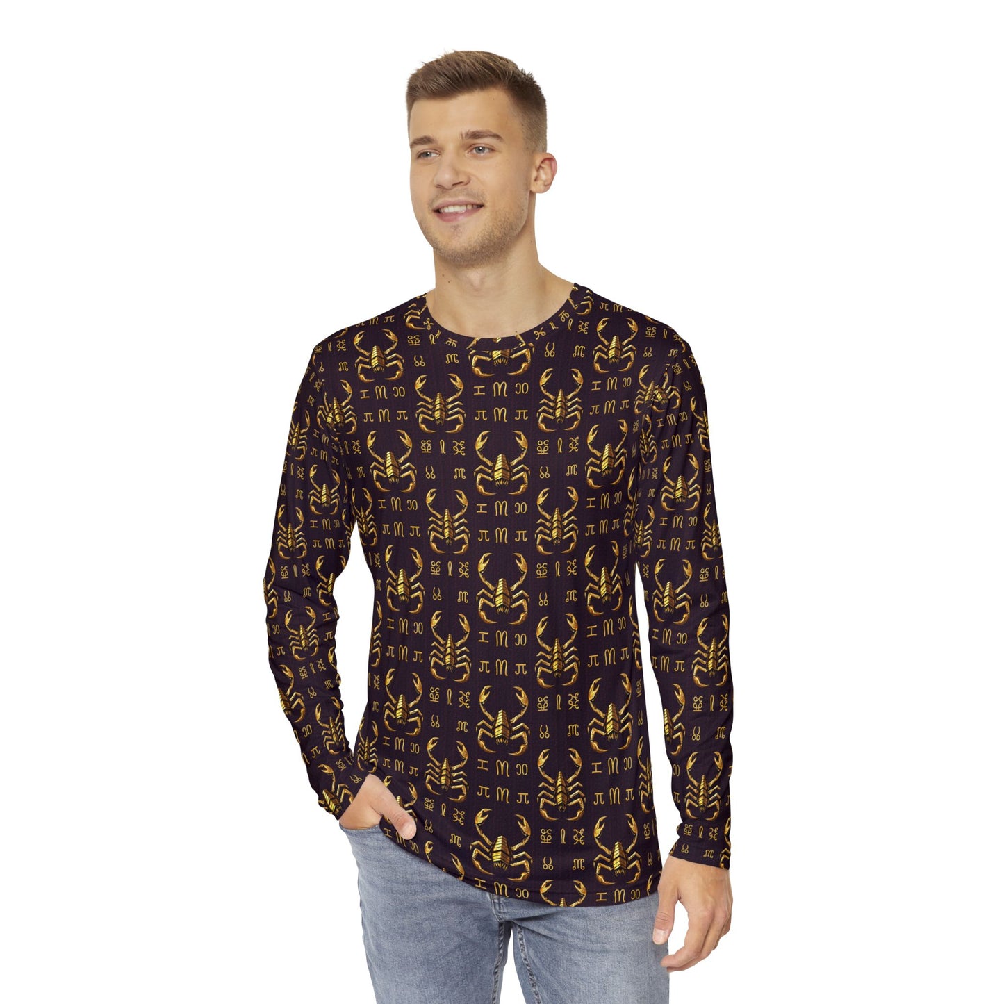 Men's Long Sleeve Shirt, (AOP), Scorpio, Zodiac v2, Pattern