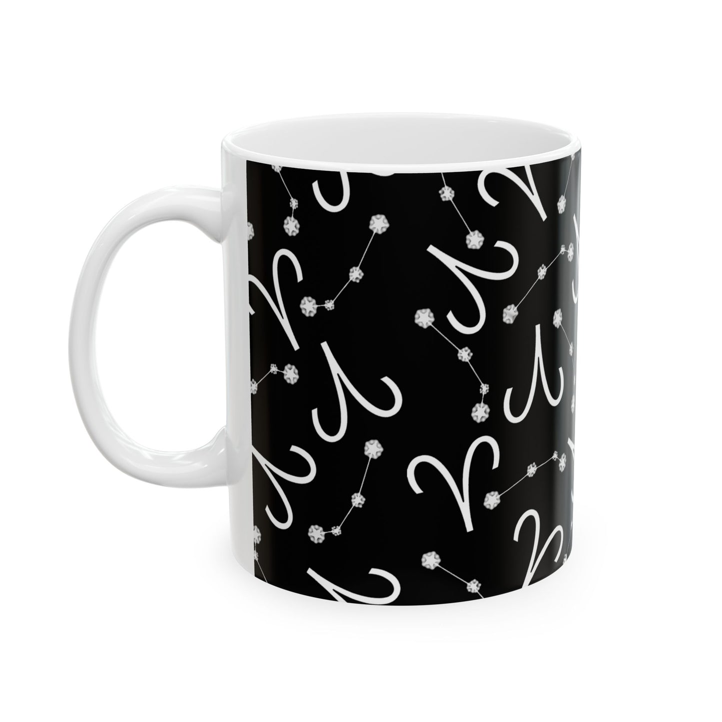 Ceramic Mug, (11oz, 15oz), Ceramic Coffee Mug, Black AOP, Aries Zodiac Design