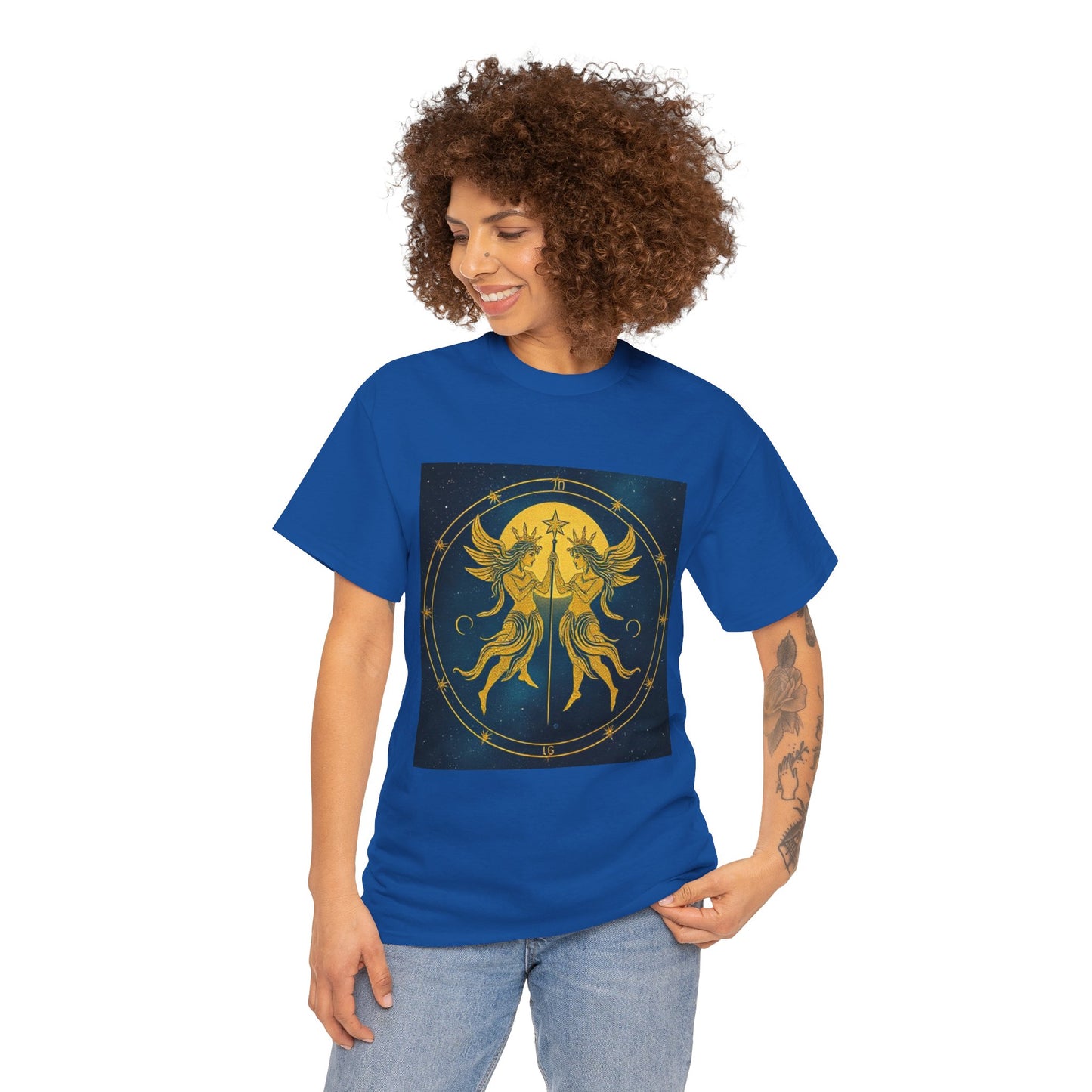 Unisex Heavy Cotton T-Shirt, Space Angel Twins v4, Gemini Zodiac Design