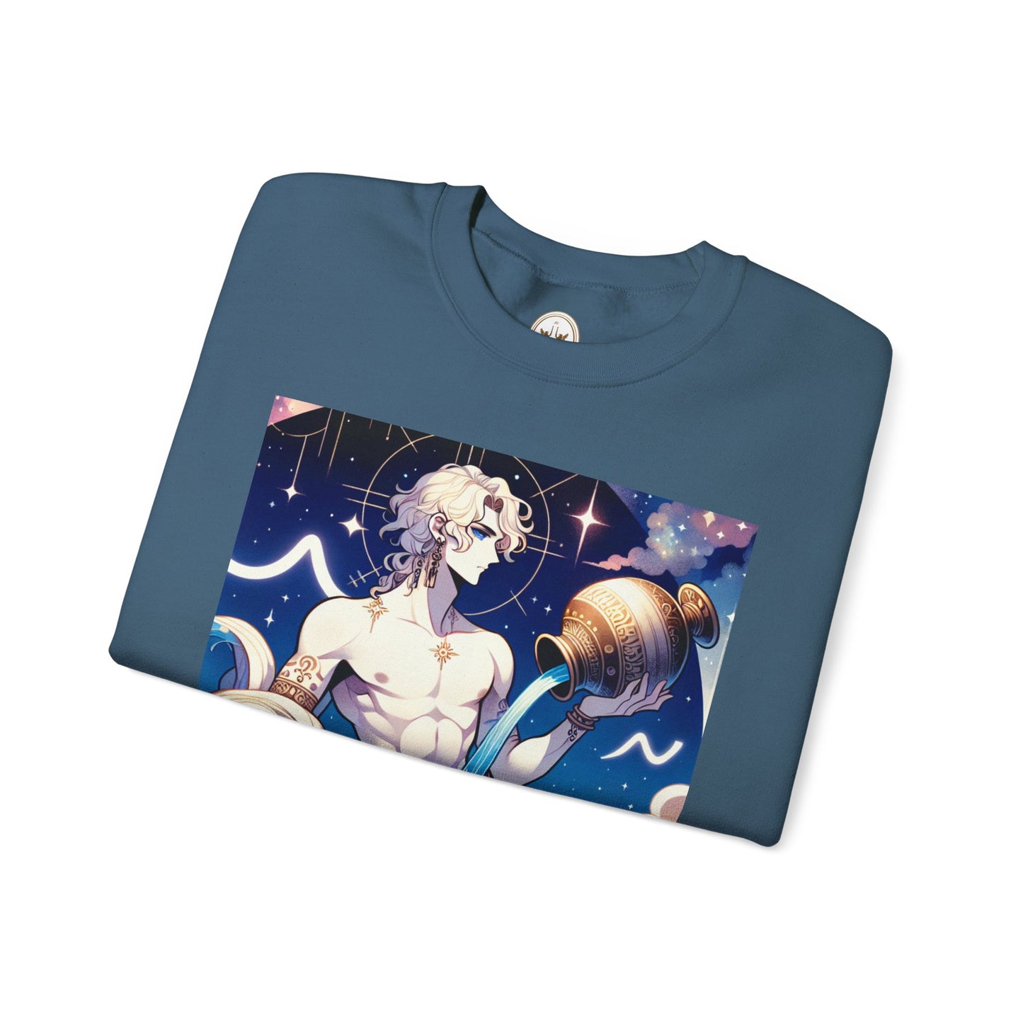 Unisex Heavy Blend™ Crewneck Sweatshirt, Anime Aqua God, Aquarius Zodiac Design