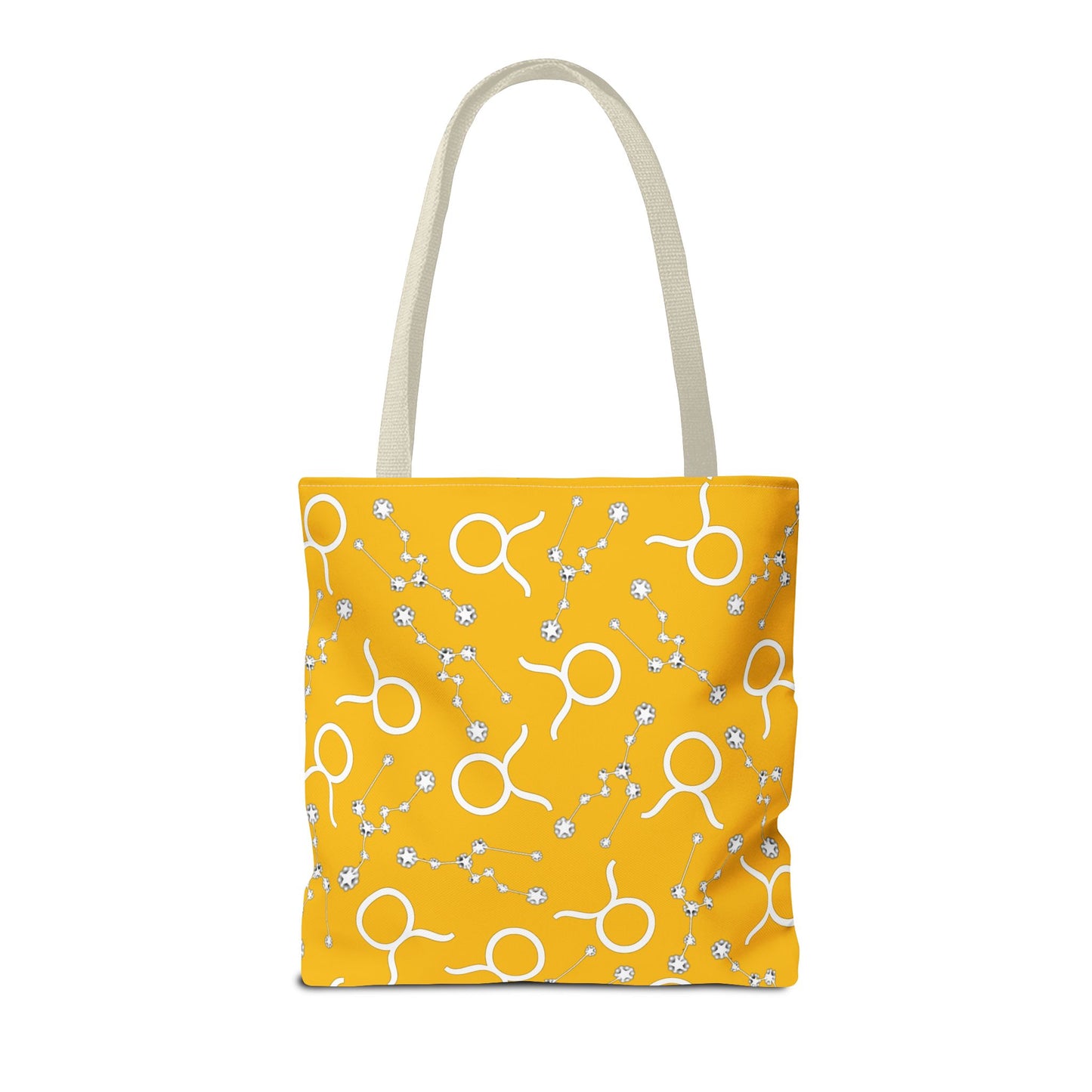 Tote Bag, Taurus Zodiac Sign, AOP, (Yellow, White)