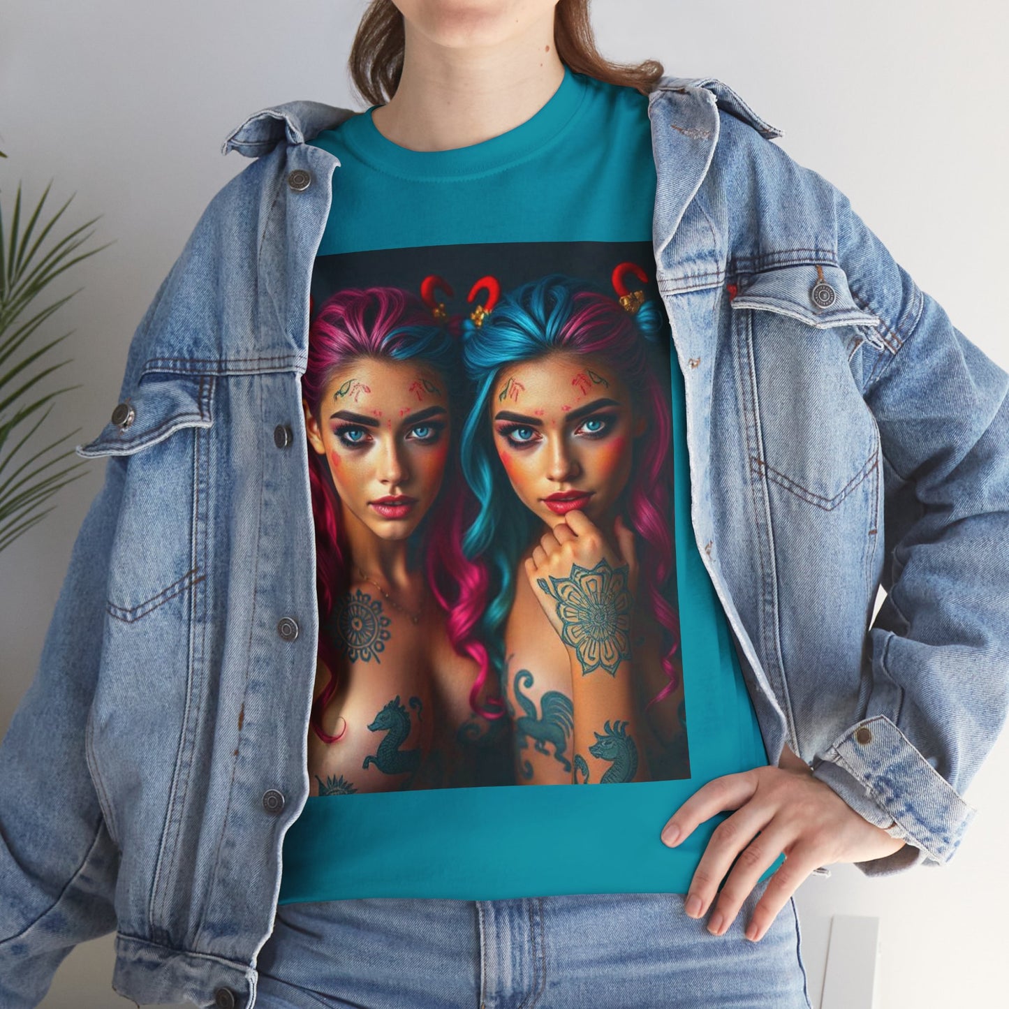 Unisex Heavy Cotton T-Shirt, Gemini, Zodiac v1, Sexy Art