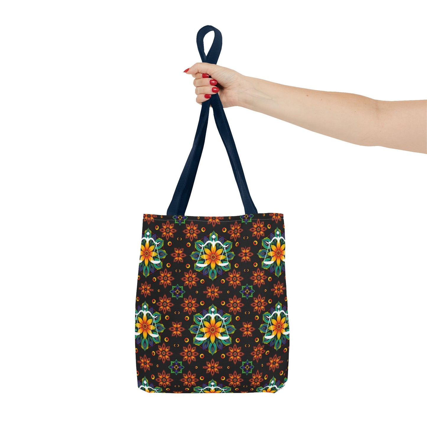Tote Bag (AOP), Libra, Zodiac v2, Flower Pattern
