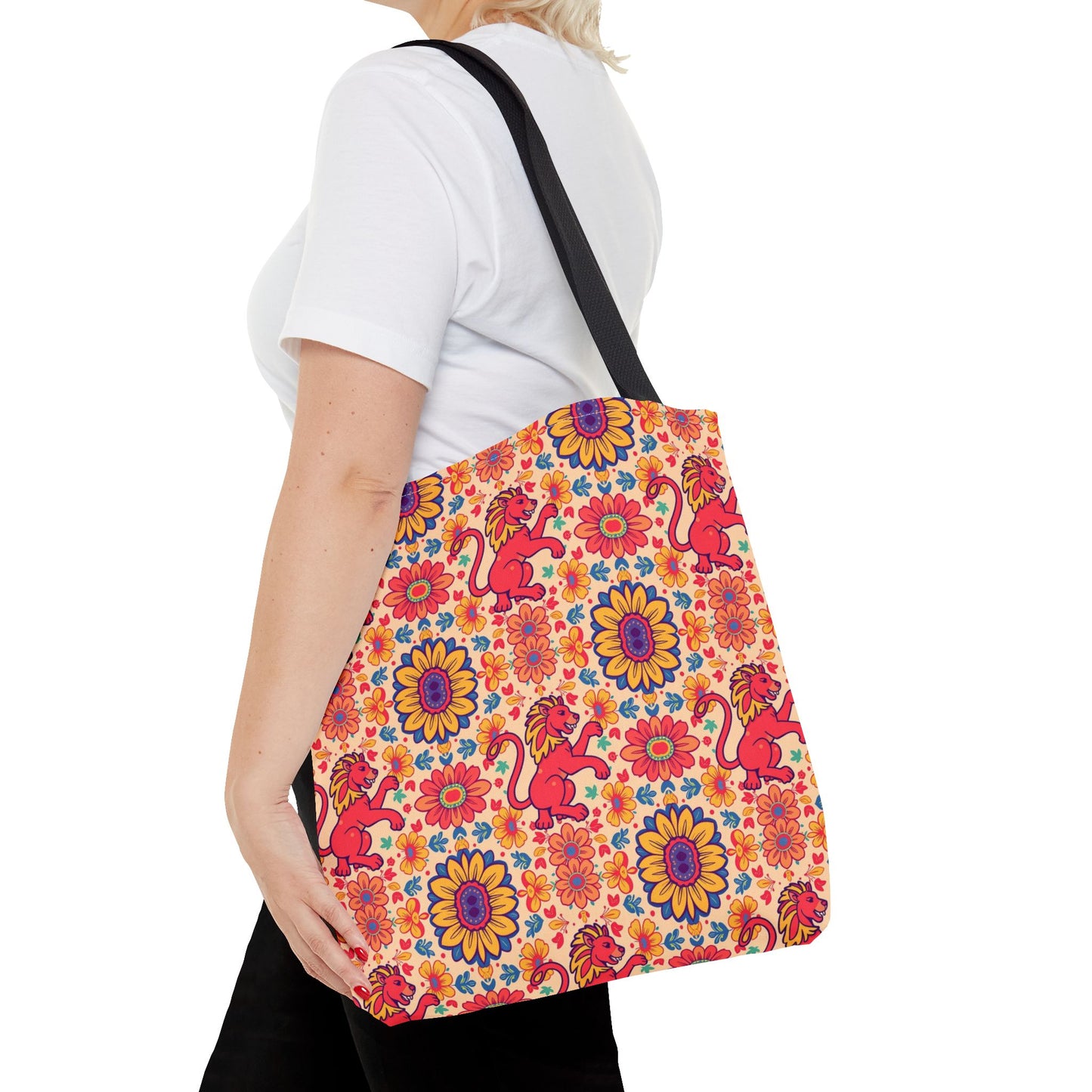 Tote Bag (AOP), Leo, Zodiac v2, Flower Pattern