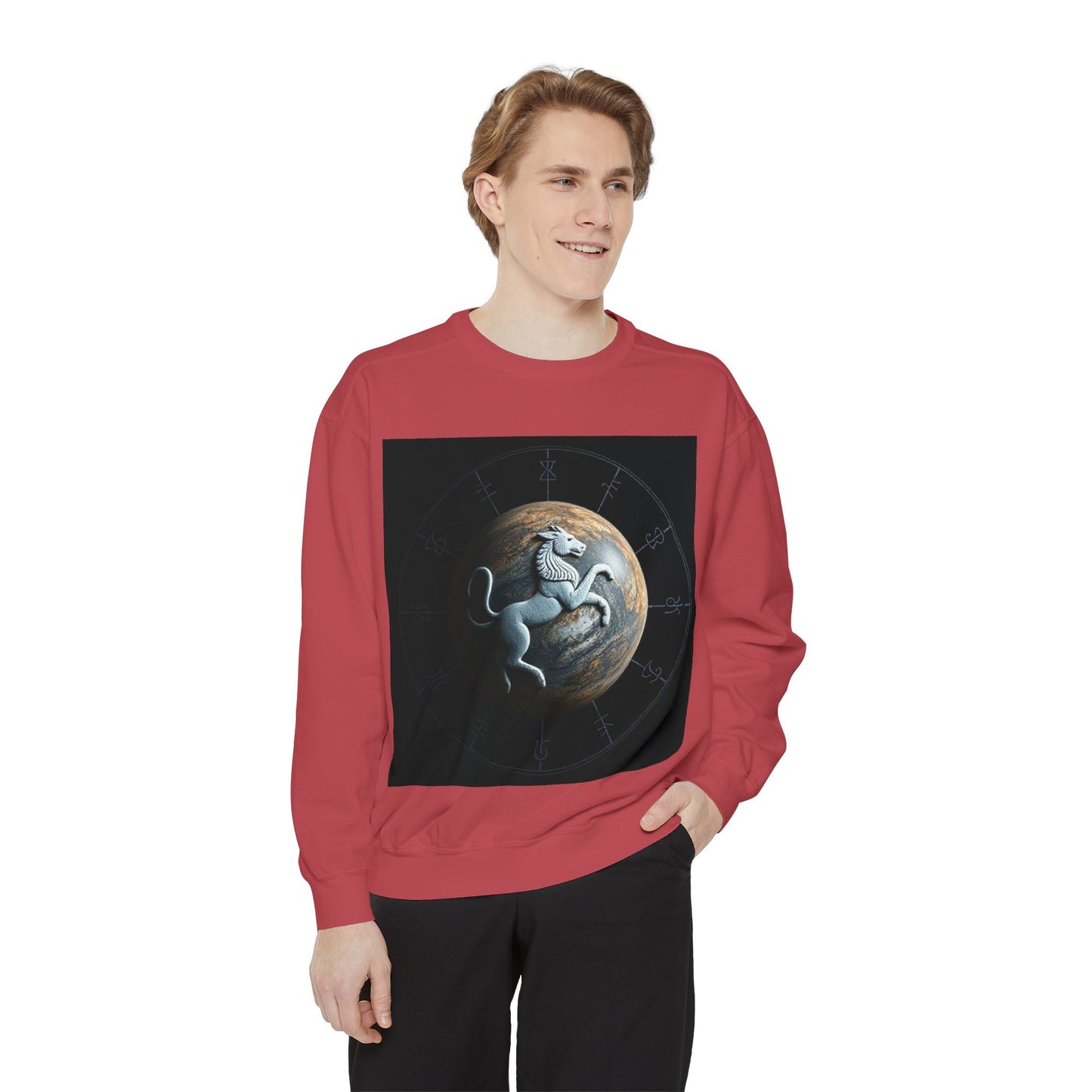 Garment-Dyed Sweatshirt, Unisex, Space Animal Design, Aquarius