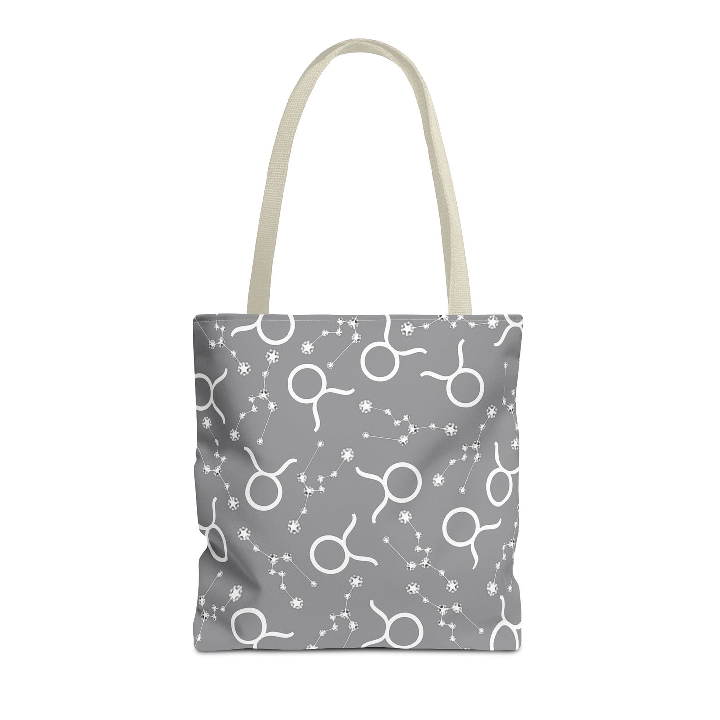 Tote Bag, Taurus Zodiac Sign, AOP, (Grey, White)
