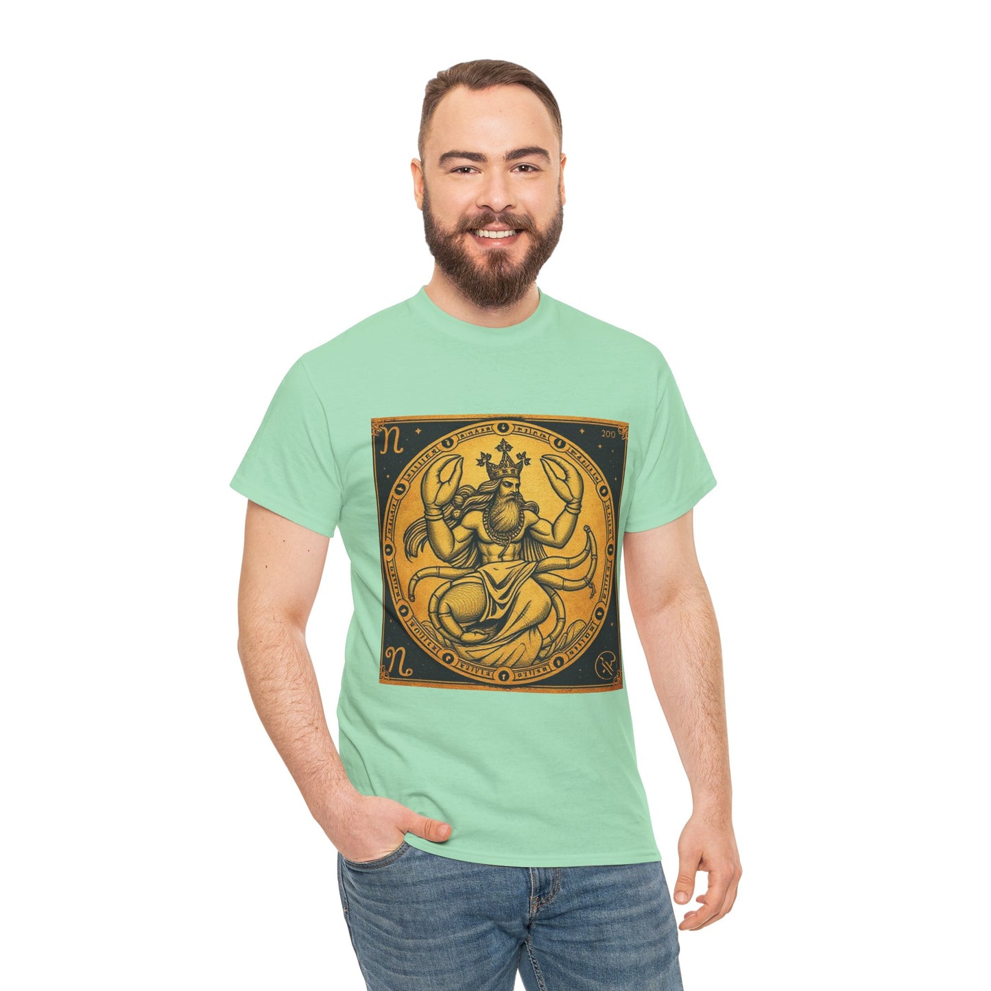 Unisex Heavy Cotton T-Shirt, Crab King, Cancer Zodiac Design