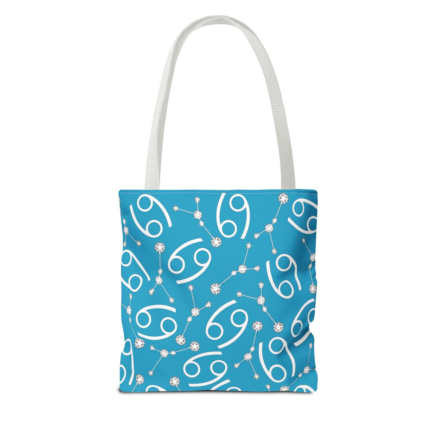 Tote Bag, Cancer Zodiac Sign, AOP, (Turquoise, White)