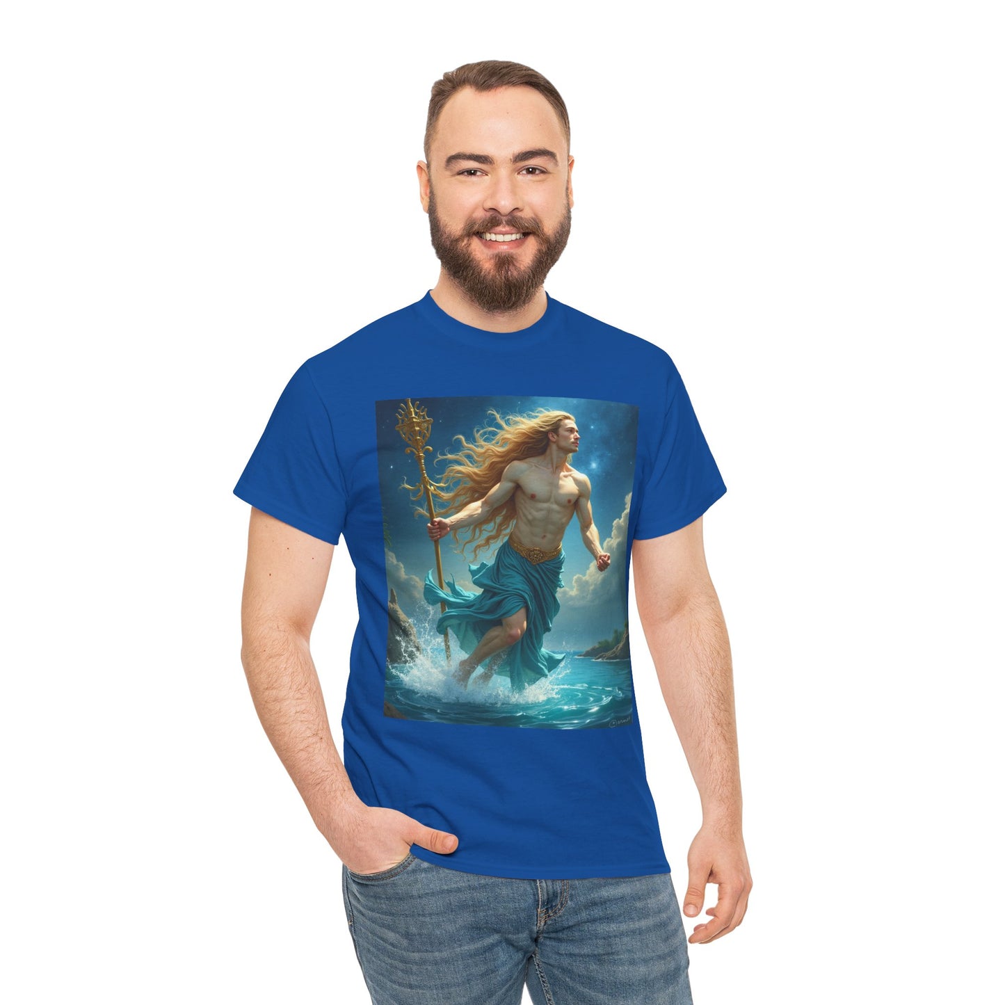 Unisex Heavy Cotton T-Shirt, Realistic, Aquarius Zodiac Design