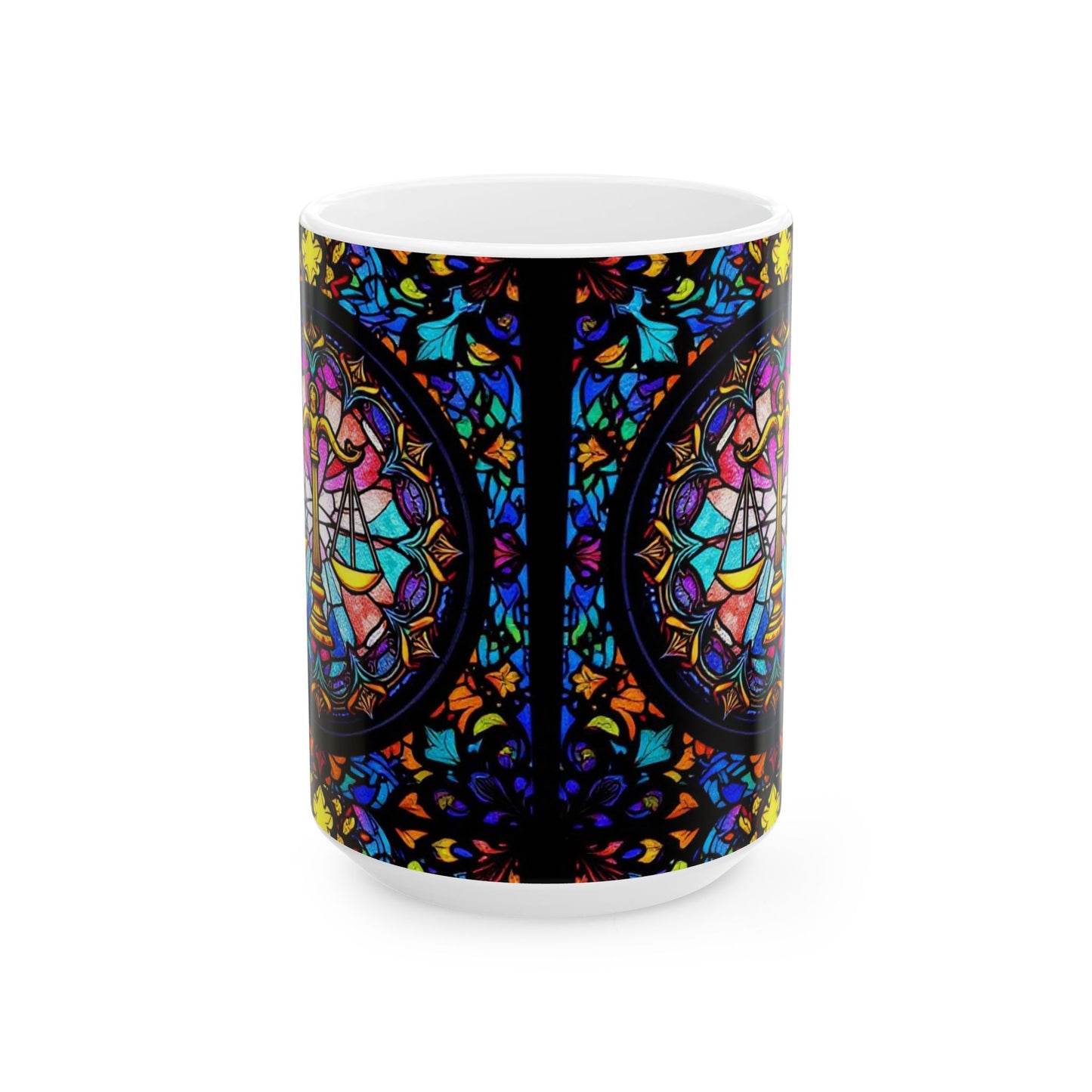 Ceramic Mug, (11oz, 15oz), Ceramic Coffee Mug, AOP, Glass Design, Libra Zodiac