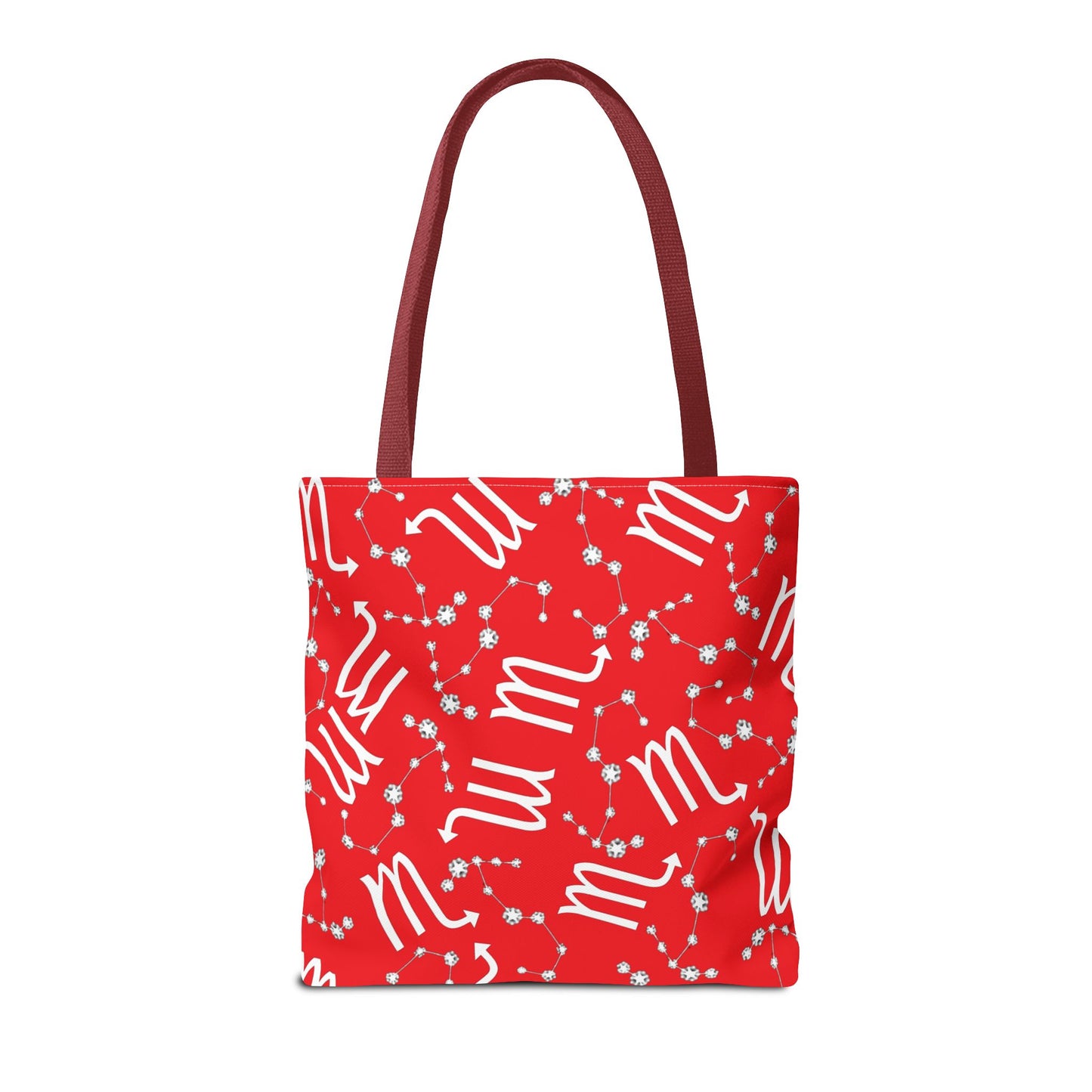 Tote Bag, Scorpio Zodiac Sign, AOP, (Red, White)