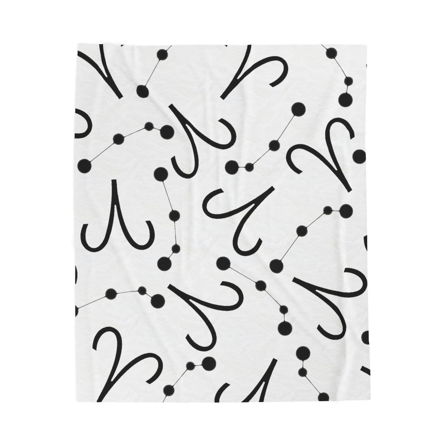 Velveteen Plush Blanket, Aries Zodiac Sign, Constellation & Symbol, White, 100% polyester