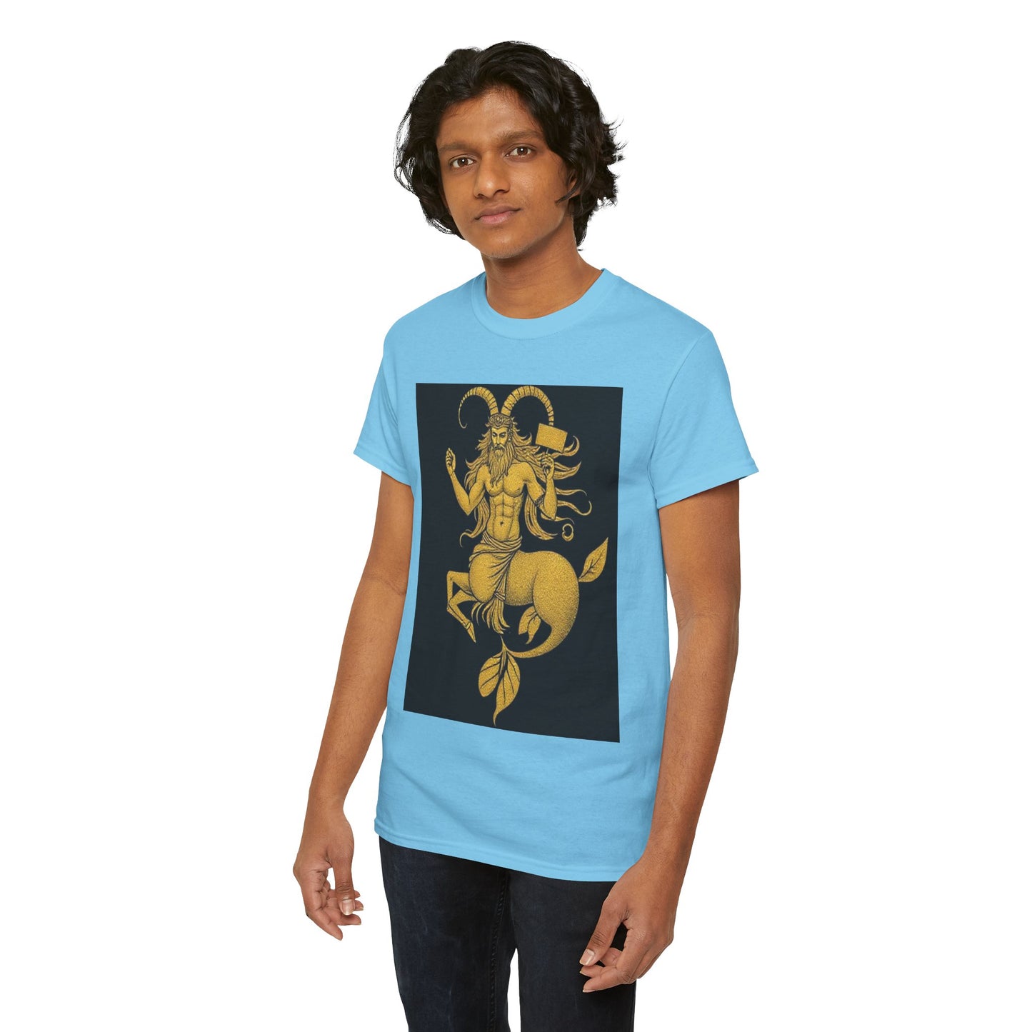 Unisex Heavy Cotton T-Shirt, Capricorn God, Zodiac Design