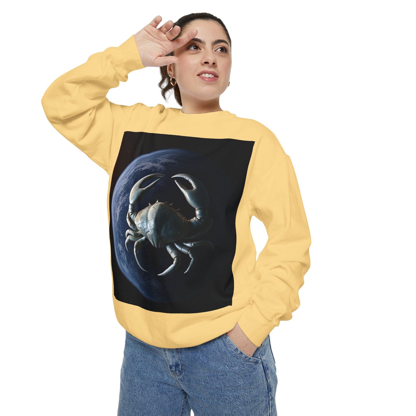 Garment-Dyed Sweatshirt, Unisex, Space Animal Design, Cancer